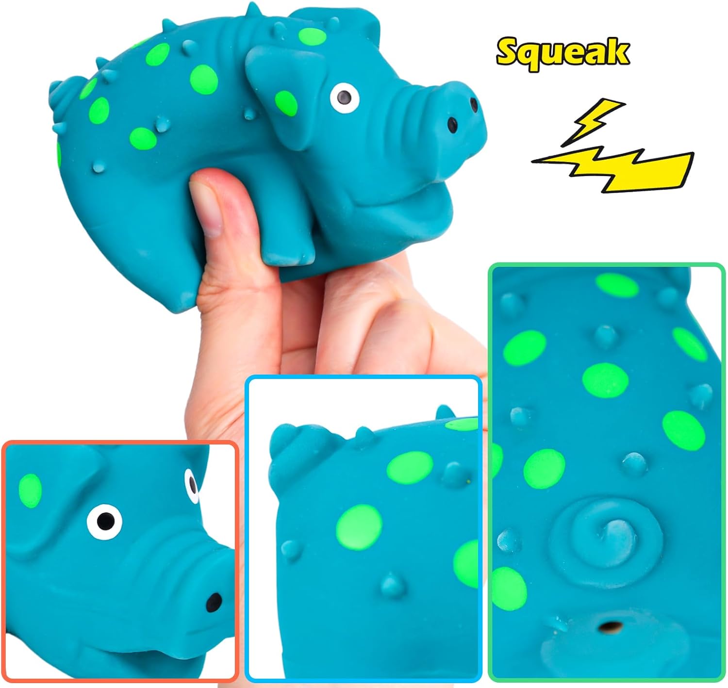 Squeaky Latex Grunting Pig Dog Toy, 4 Inch Small Blue Prank Gifts Puppy Chew Toys Rubber Squeeze Gift for Dogs - Image 4