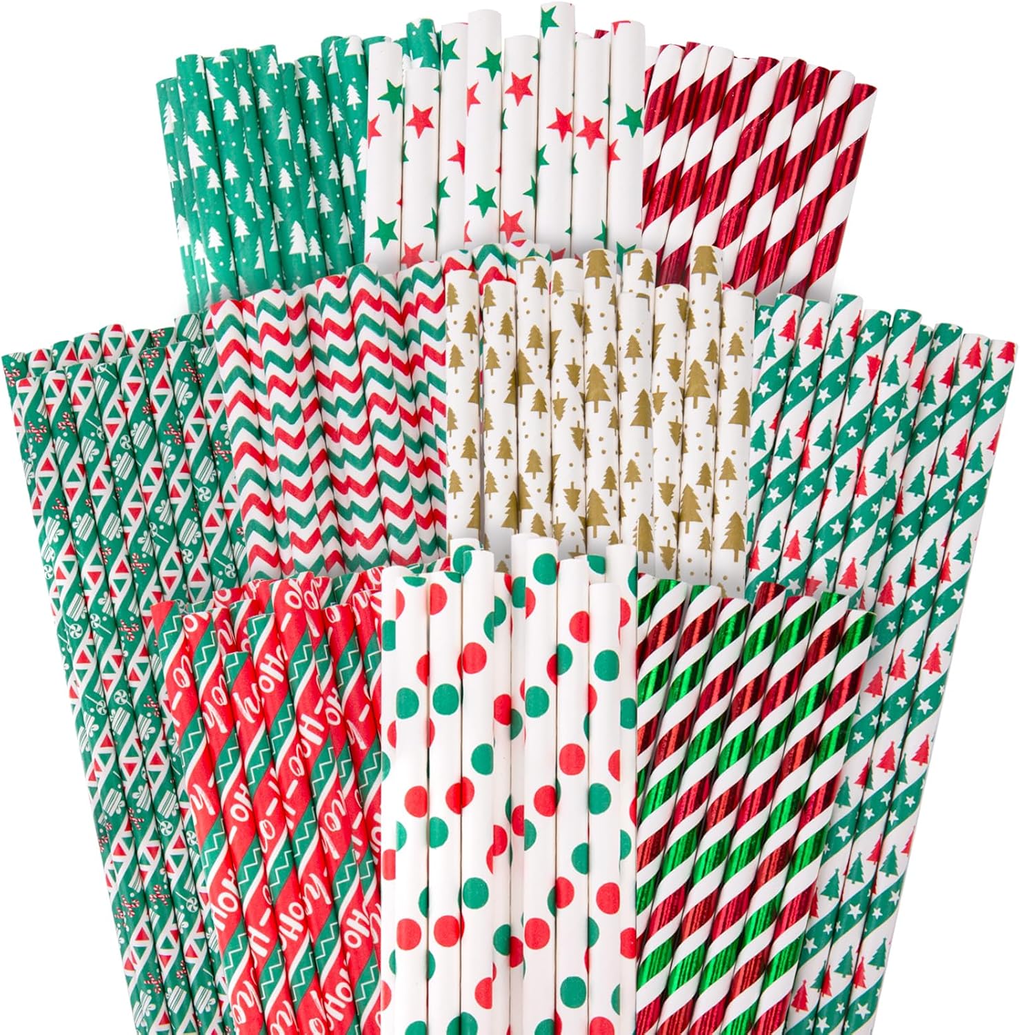 Christmas Paper Straws, Stripe Holiday Straws Bulk in 10 Styles for Drinking, Xmas Party Supplies, DIY Crafts, 125PCS - Image 1