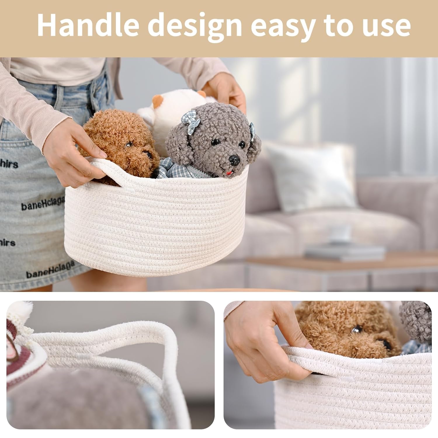 Cute Woven Easter Basket with Handle, Baskets for Gifts Empty, Present Containers for Raffle Baby Shower Burr Basket, Decorative Organizer Box for Storage Baby Toy, 13