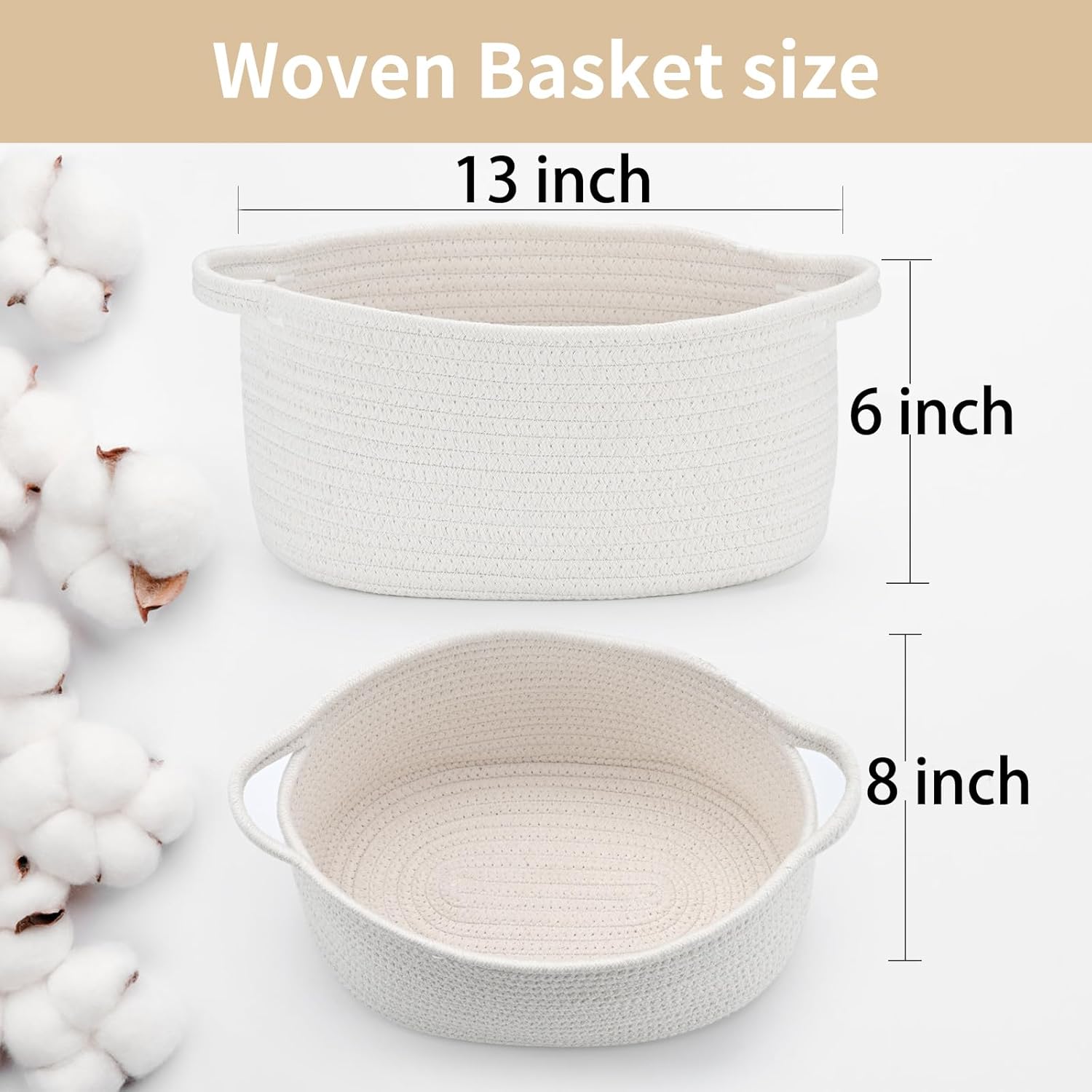 Cute Woven Easter Basket with Handle, Baskets for Gifts Empty, Present Containers for Raffle Baby Shower Burr Basket, Decorative Organizer Box for Storage Baby Toy, 13