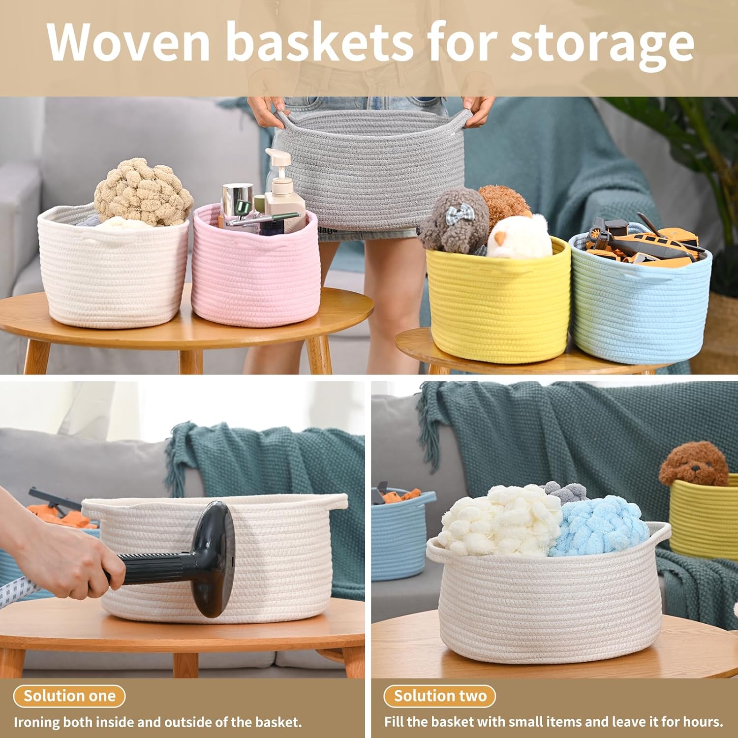 Cute Woven Easter Basket with Handle, Baskets for Gifts Empty, Present Containers for Raffle Baby Shower Burr Basket, Decorative Organizer Box for Storage Baby Toy, 13