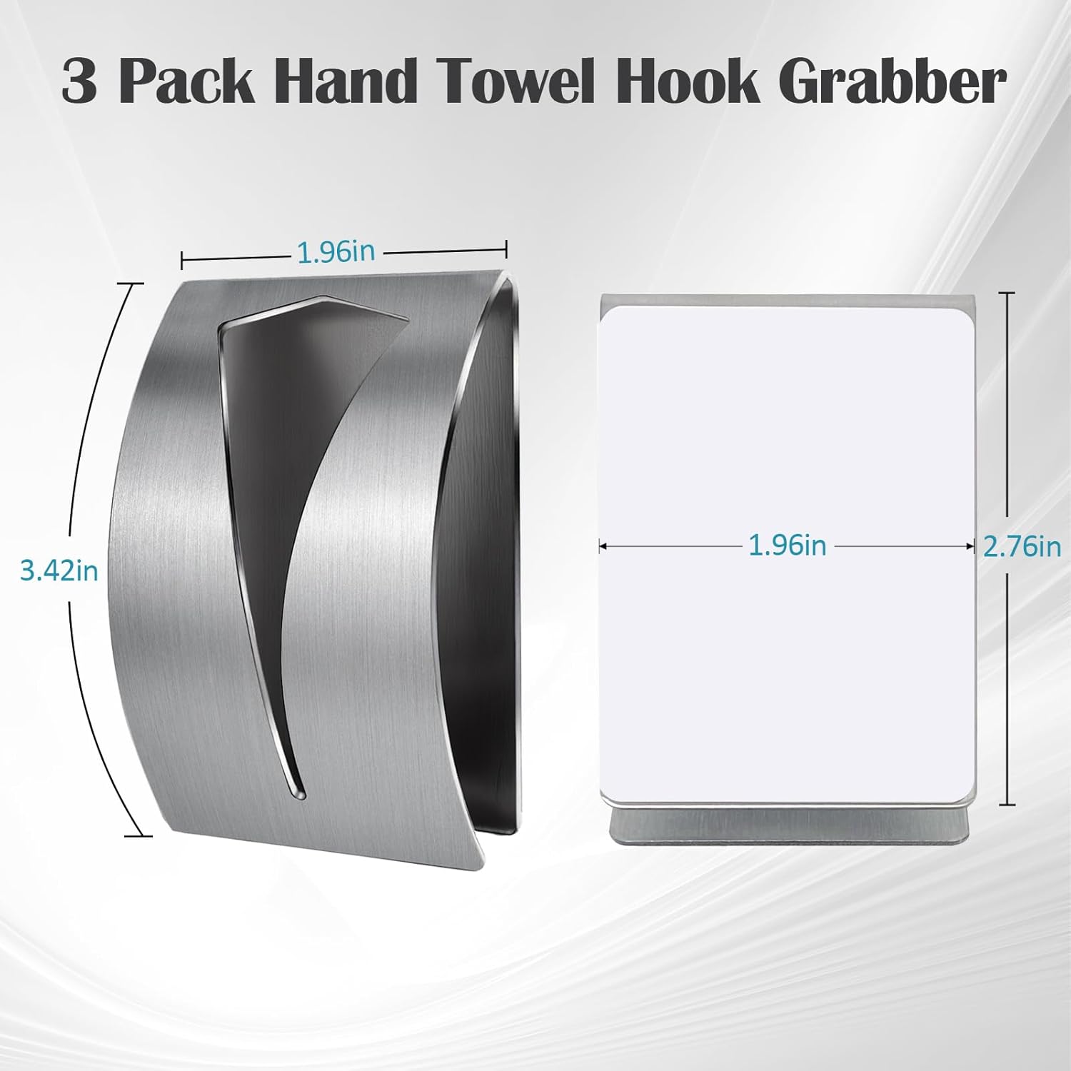 3 Pack Stainless Steel Kitchen Towel Hooks for Shower Wall Bathroom Self Adhesive Dish Towel Holder Hangers for Tea Cabinet Door Rag Grabber (Silver) - Image 2