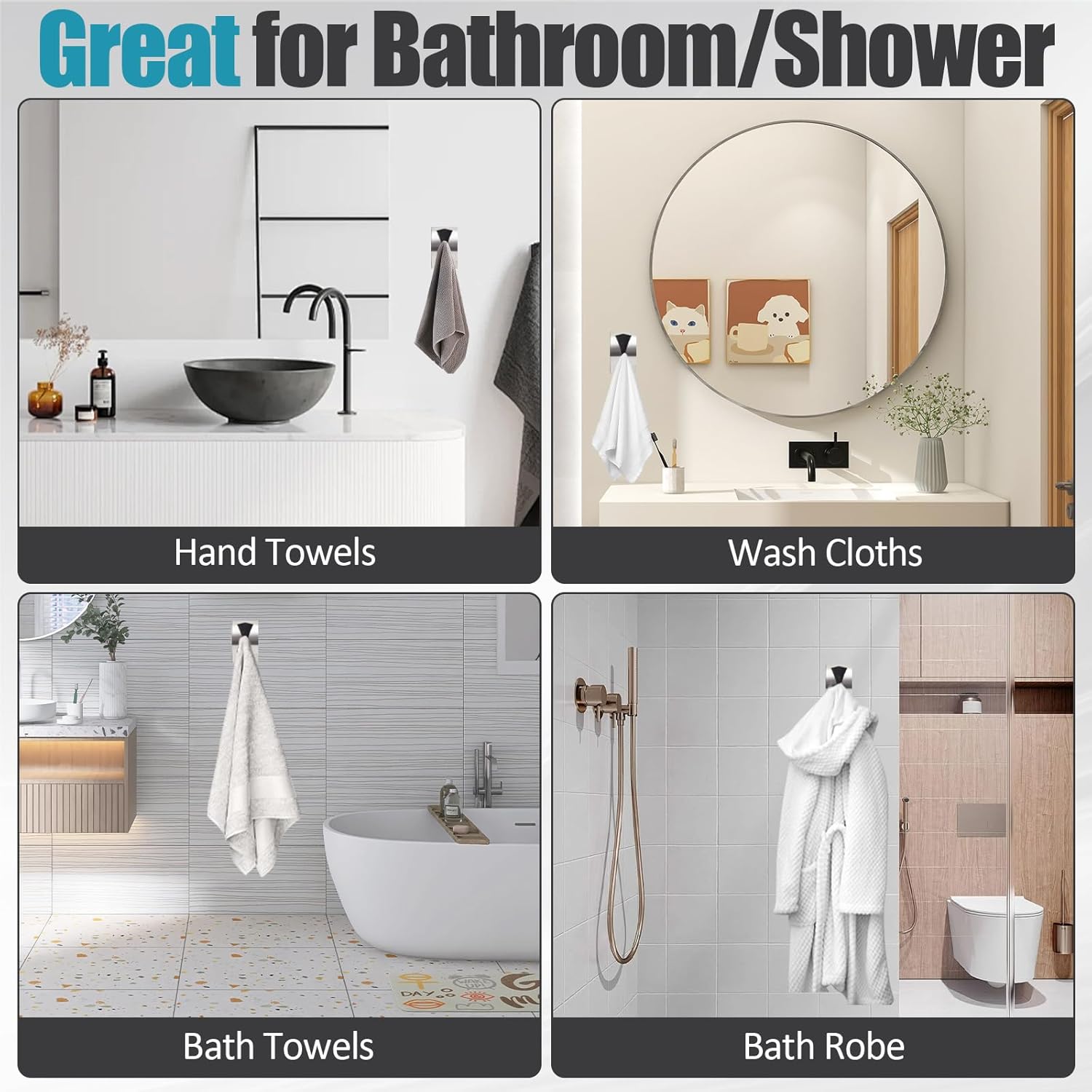 3 Pack Stainless Steel Kitchen Towel Hooks for Shower Wall Bathroom Self Adhesive Dish Towel Holder Hangers for Tea Cabinet Door Rag Grabber (Silver) - Image 6
