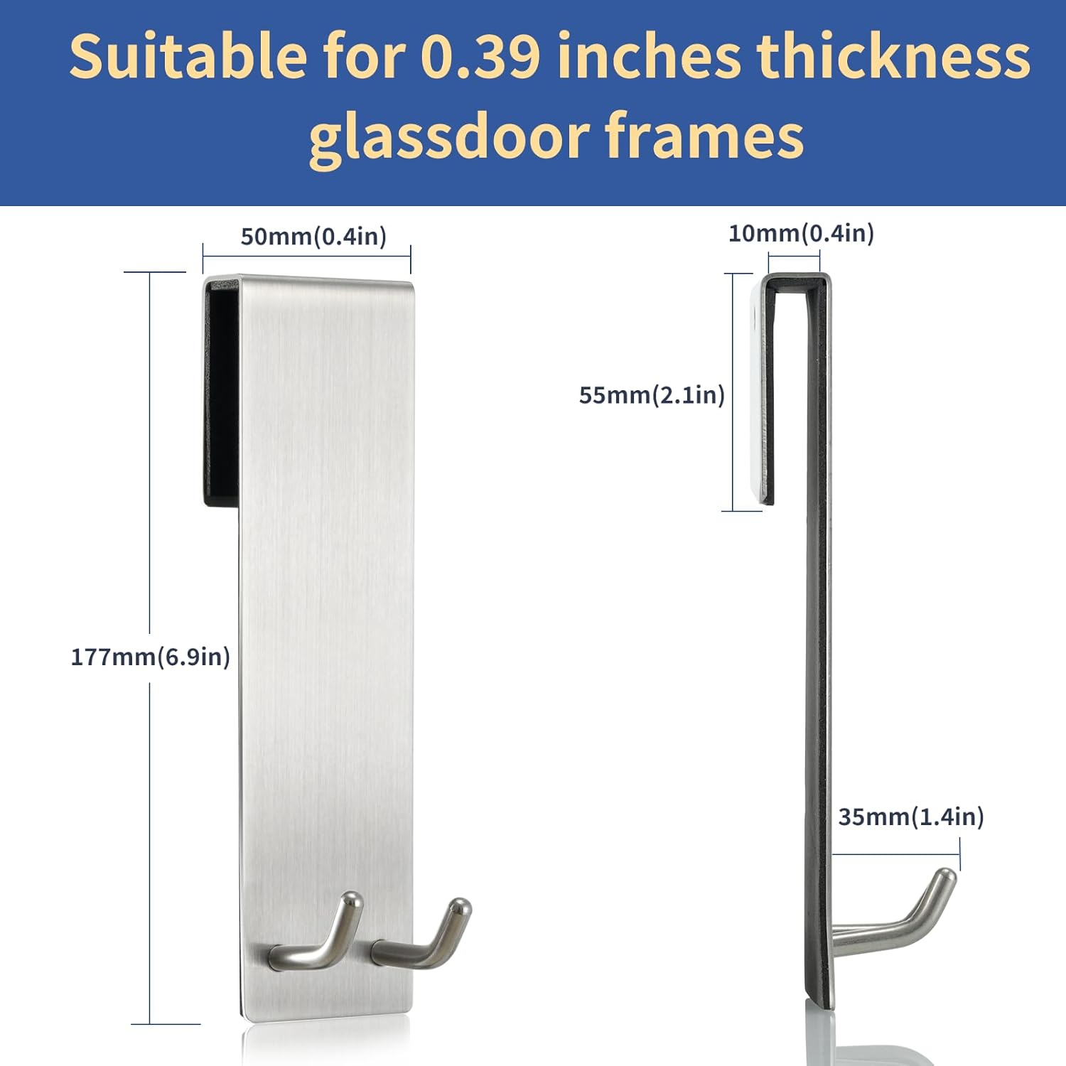 Shower Door Towel Hook Extended Length, No Drilling & Adhesive Needed Stainless Steel Bathroom Hangers for Frameless Shower Stall Wall - Image 2