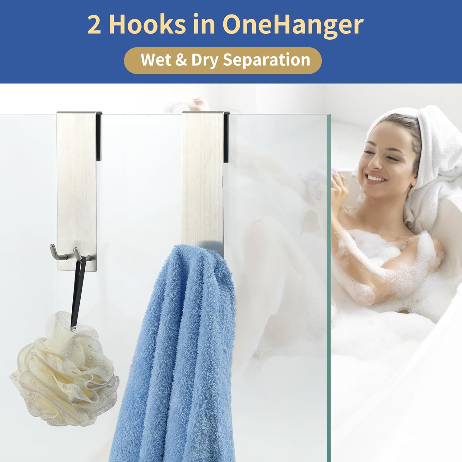 Shower Door Towel Hook Extended Length, No Drilling & Adhesive Needed Stainless Steel Bathroom Hangers for Frameless Shower Stall Wall - Image 6