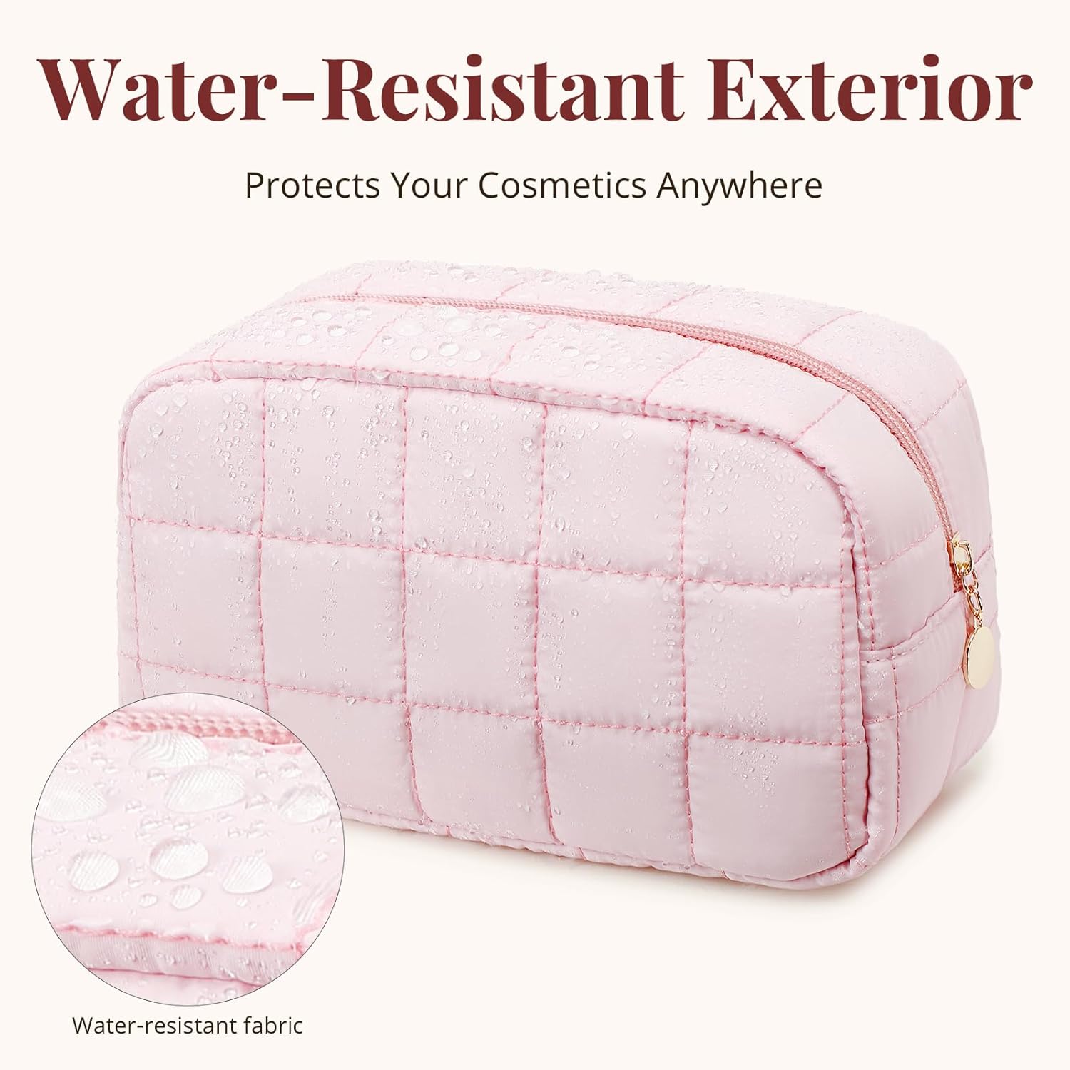 Makeup Bag, Quilted Puffy Travel Toiletry Bag with Compartments, Wide-Open Cosmetic Bag for Women, Pouch Purse Organizer, Pink - Image 7