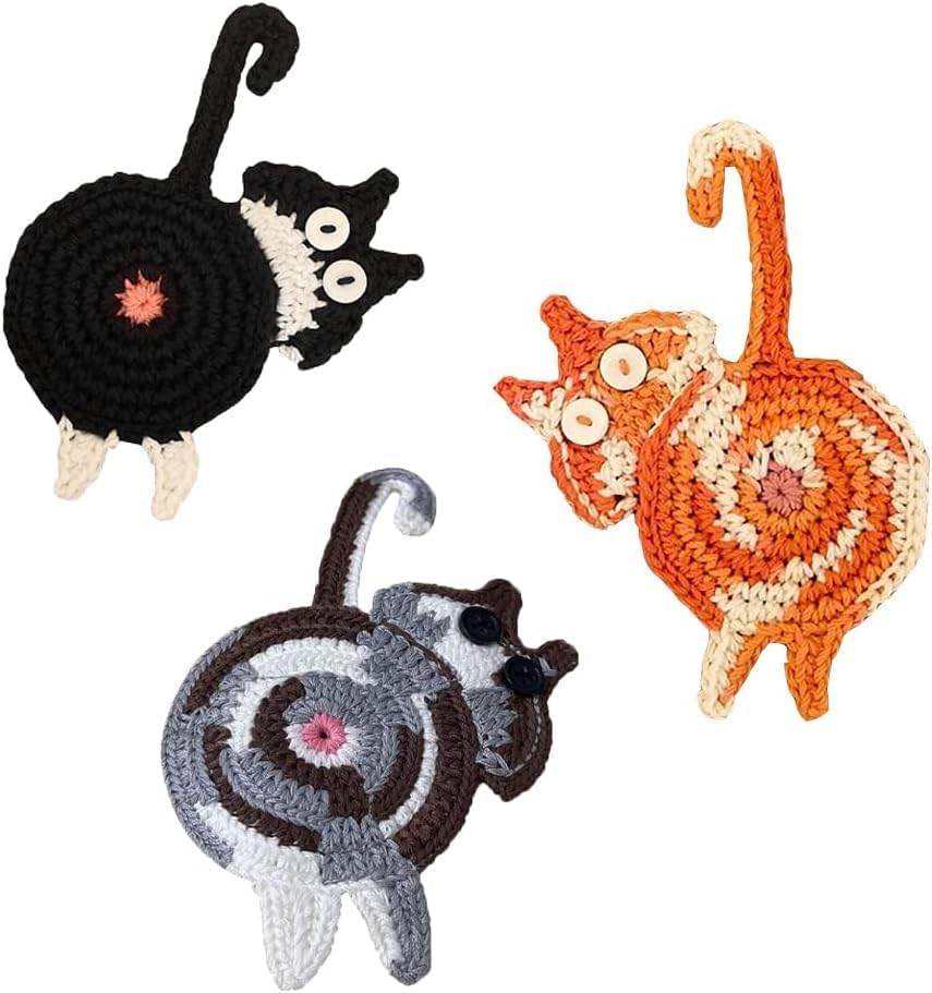 Drink Coaster | Cat Gifts for Cat Lovers,Fun Woven  Coasters,Cute Coffee Coaster for Home Decor Tabletop Protection Suitable for Kinds Cups (3PC) - Image 1