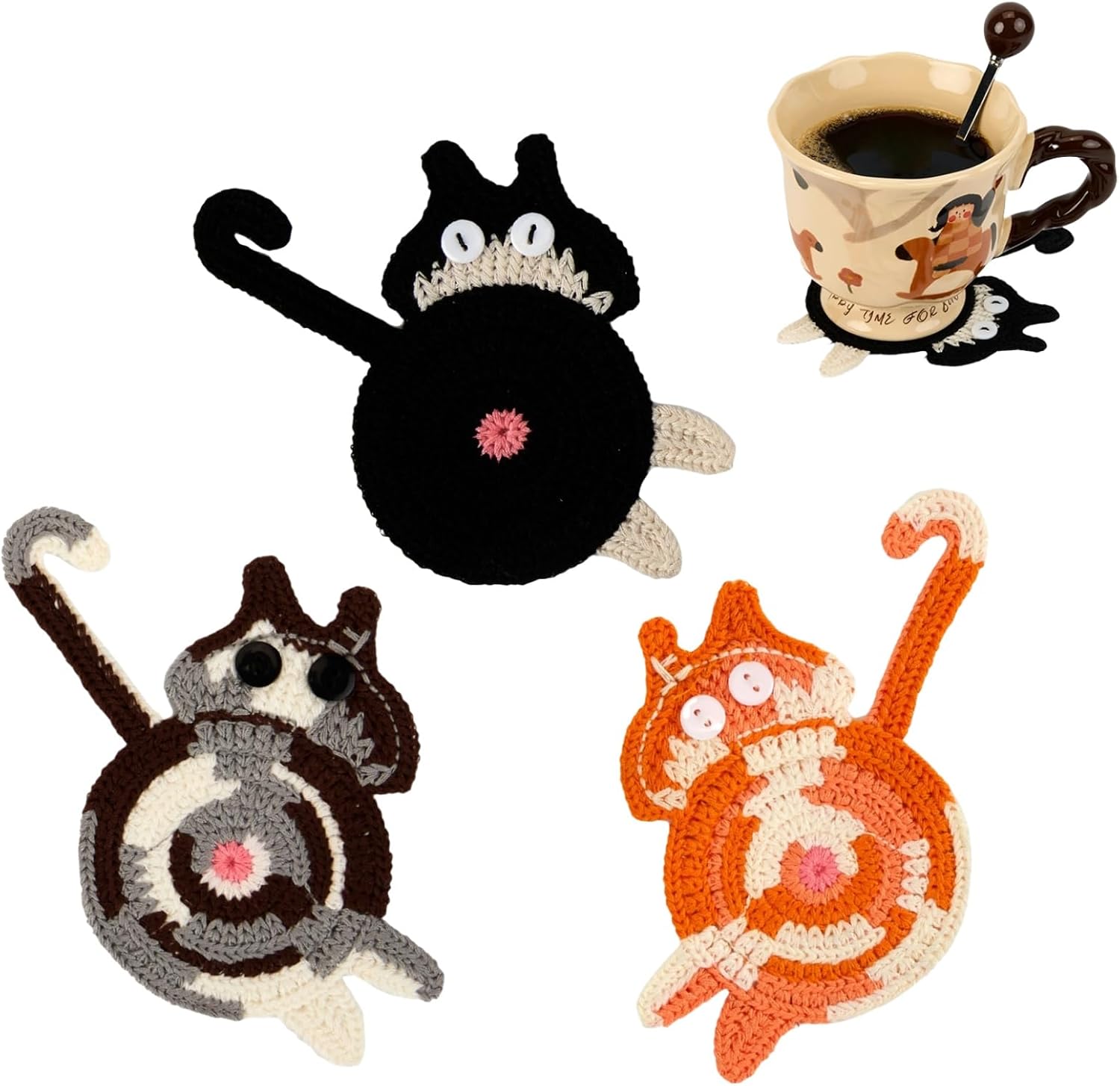 Drink Coaster | Cat Gifts for Cat Lovers,Fun Woven  Coasters,Cute Coffee Coaster for Home Decor Tabletop Protection Suitable for Kinds Cups (3PC) - Image 2