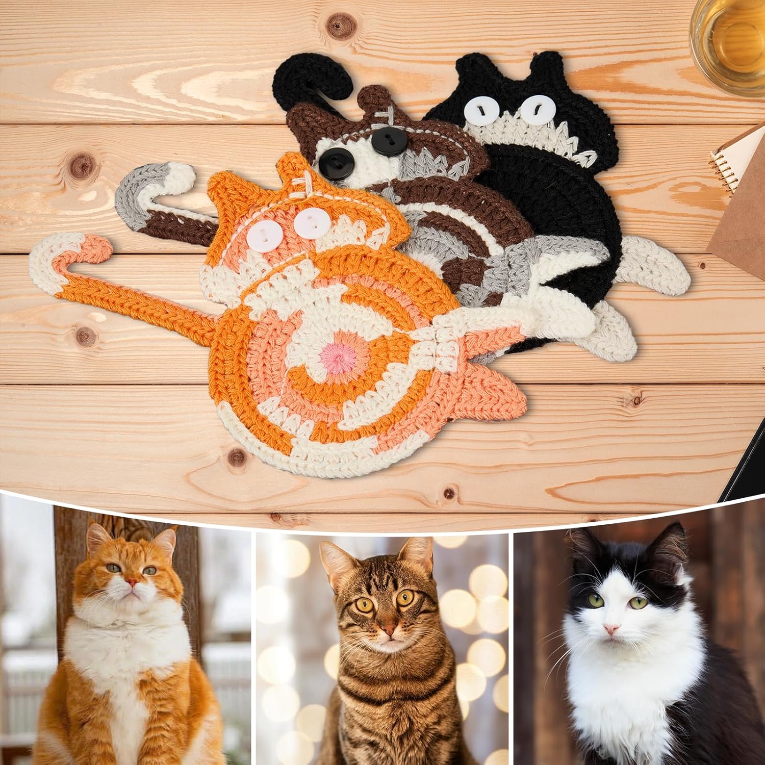 Drink Coaster | Cat Gifts for Cat Lovers,Fun Woven  Coasters,Cute Coffee Coaster for Home Decor Tabletop Protection Suitable for Kinds Cups (3PC) - Image 3