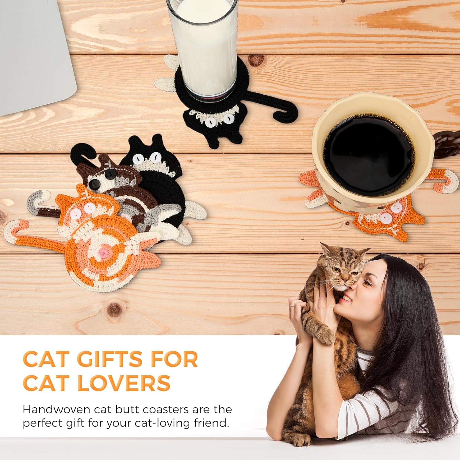 Drink Coaster | Cat Gifts for Cat Lovers,Fun Woven  Coasters,Cute Coffee Coaster for Home Decor Tabletop Protection Suitable for Kinds Cups (3PC) - Image 4