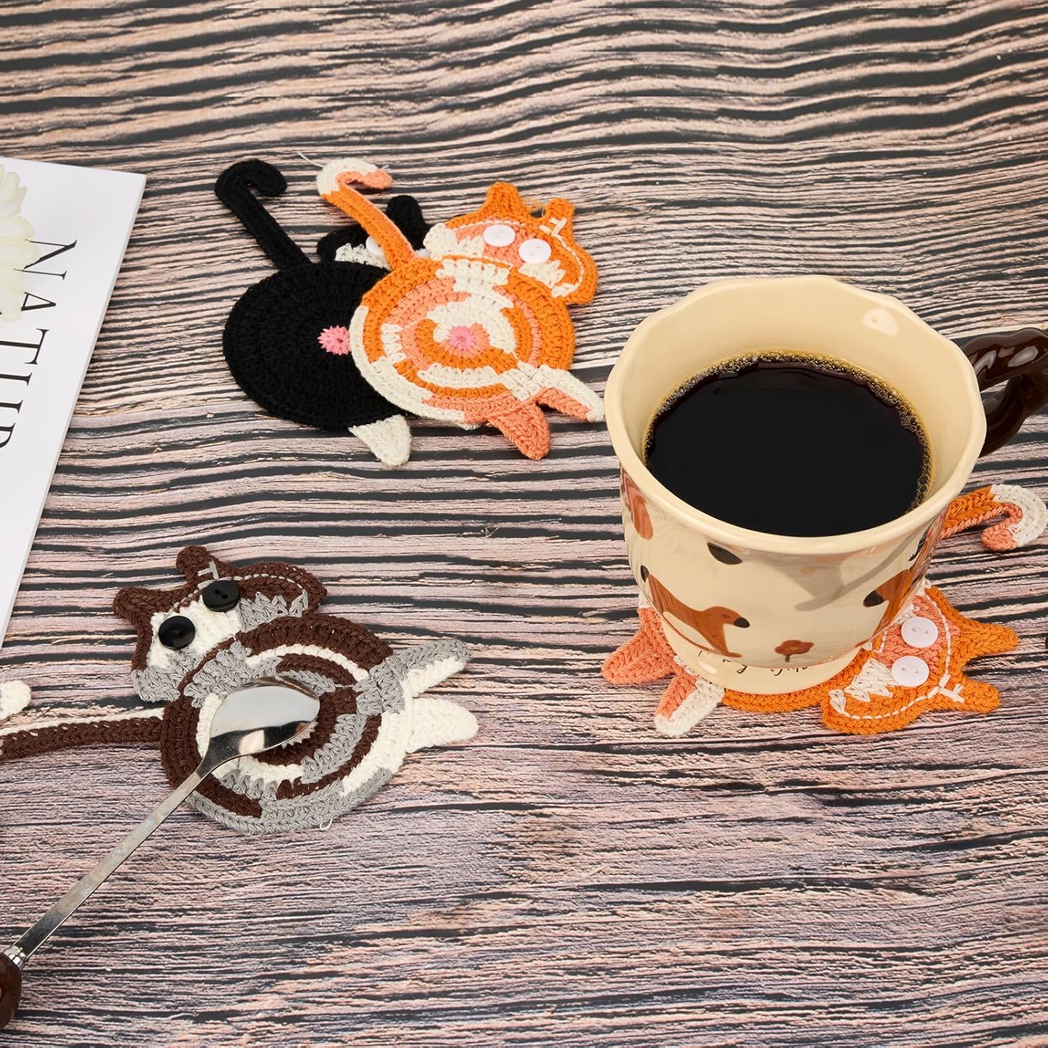 Drink Coaster | Cat Gifts for Cat Lovers,Fun Woven  Coasters,Cute Coffee Coaster for Home Decor Tabletop Protection Suitable for Kinds Cups (3PC) - Image 6