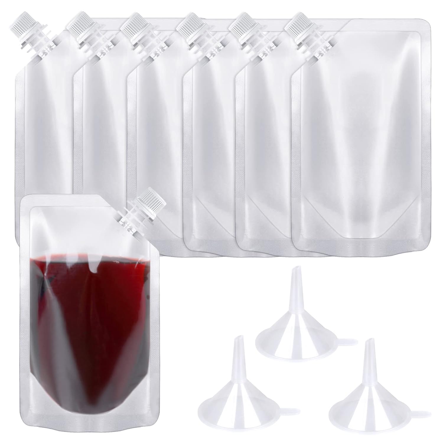 24 Pcs Plastic Flasks, 8 Oz Concealable and Reusable Drink Pouches, Leak-Proof Food Grade Plastic for Travel (8OZ-24PCS +3 Funnels) - Image 1