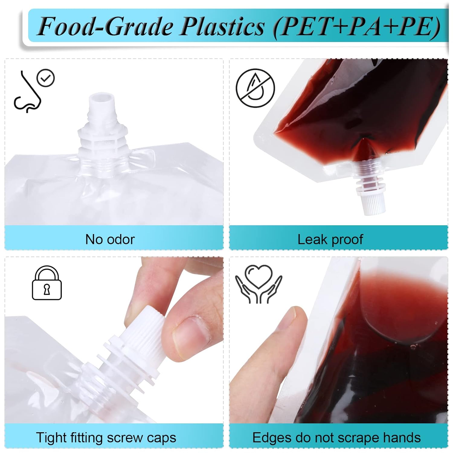 24 Pcs Plastic Flasks, 8 Oz Concealable and Reusable Drink Pouches, Leak-Proof Food Grade Plastic for Travel (8OZ-24PCS +3 Funnels) - Image 3