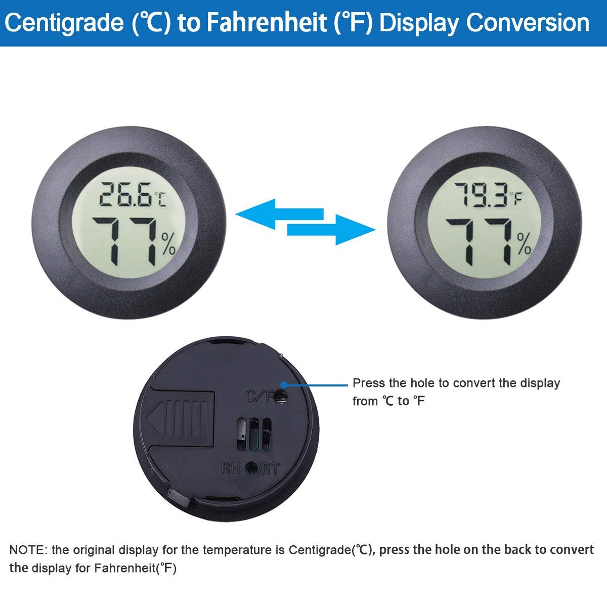 3pcs Mini Hygrometer Thermometer Indoor Outdoor Round Humidity Meter Fahrenheit Celsius Switchable Temperature Gauge Humidity Sensor Monitor for 3D Printer Reptile Jars - Image 3