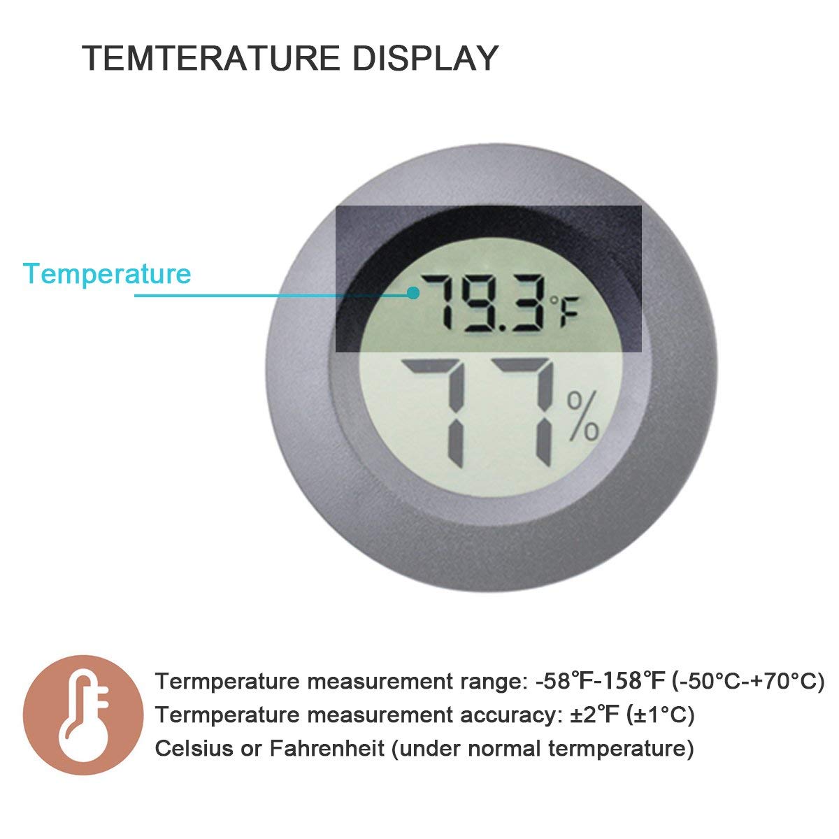 3pcs Mini Hygrometer Thermometer Indoor Outdoor Round Humidity Meter Fahrenheit Celsius Switchable Temperature Gauge Humidity Sensor Monitor for 3D Printer Reptile Jars - Image 5