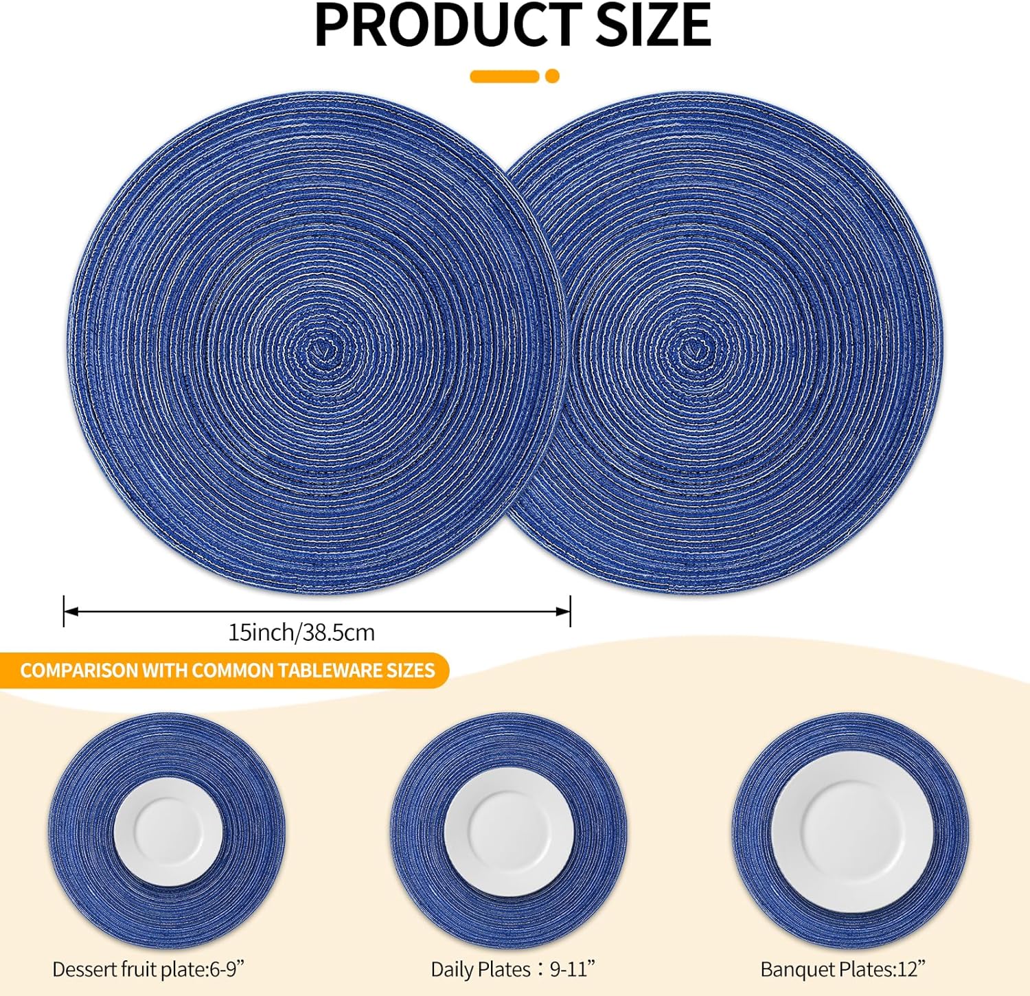 Round Braided Placemats 15inch, Placemats Set of 4 Non-Slip, Round Placemats Heat Resistant, Woven Placemats for Kitchen Dining Tables-Dark Blue Color - Image 2