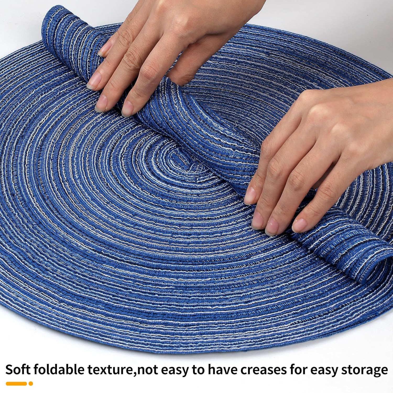 Round Braided Placemats 15inch, Placemats Set of 4 Non-Slip, Round Placemats Heat Resistant, Woven Placemats for Kitchen Dining Tables-Dark Blue Color - Image 5