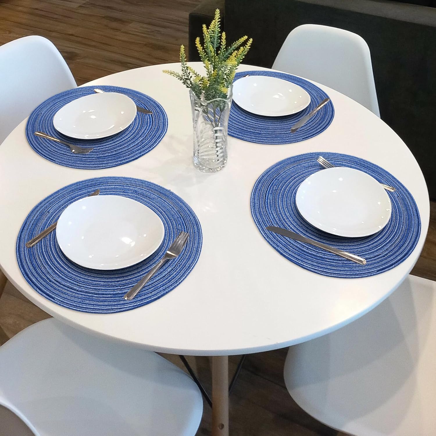 Round Braided Placemats 15inch, Placemats Set of 4 Non-Slip, Round Placemats Heat Resistant, Woven Placemats for Kitchen Dining Tables-Dark Blue Color - Image 6
