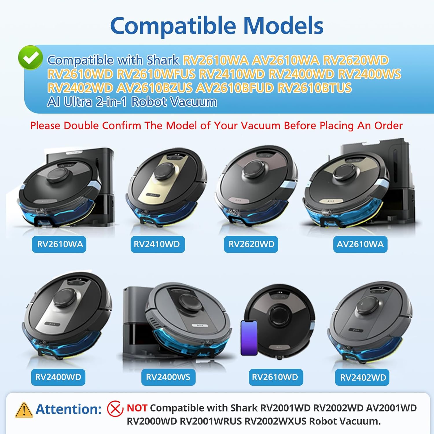 AV2610WA RV2610WA Vacuum Mop Replacement Pads Compatible with Shark RV2610WA AV2610WA RV2620WD RV2410WD AI Ultra 2- in-1 Robot Vacuum, Washable Reusable Microfiber Soft Pads, 6 Pack - Image 2