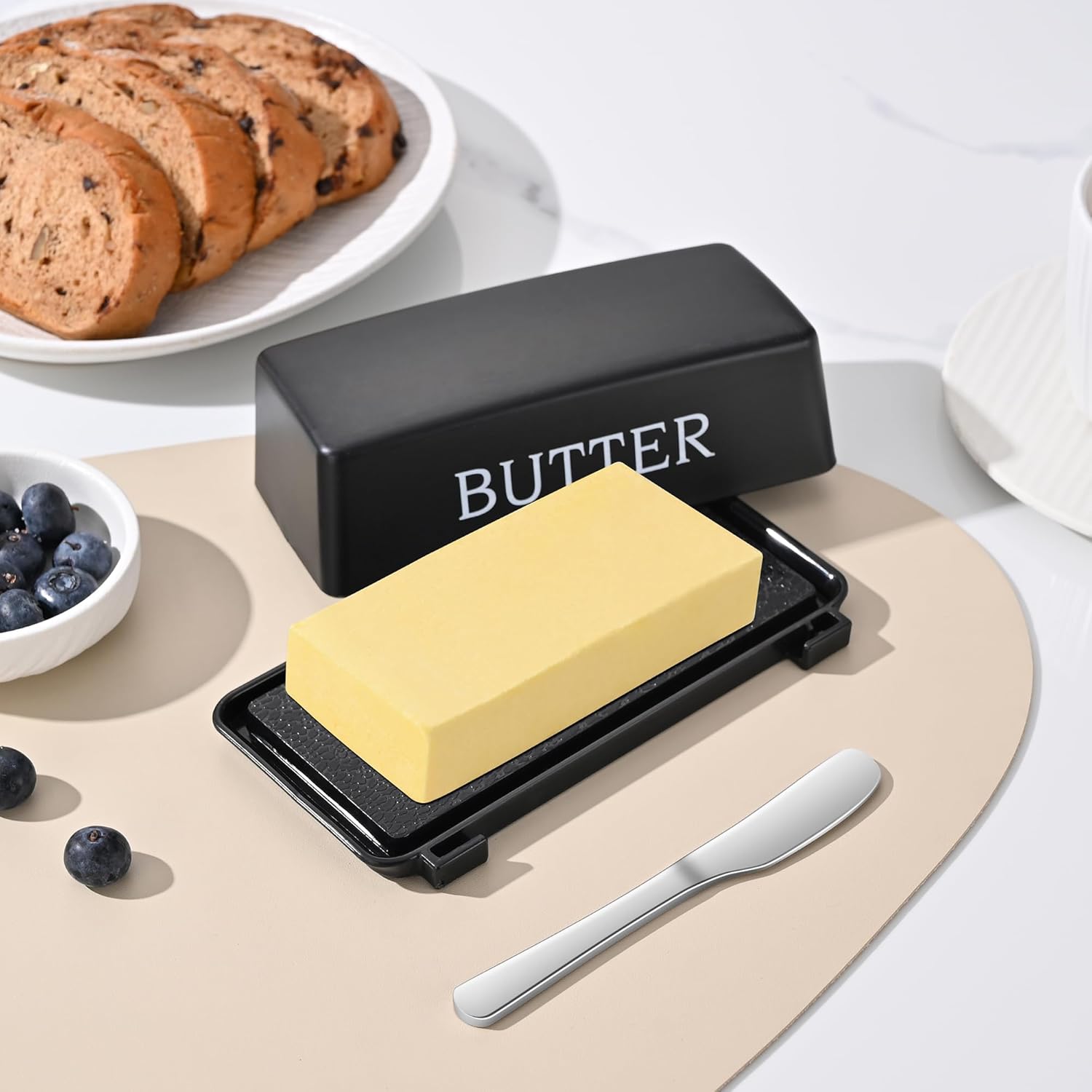 Butter Dish With Cover And Knife,Food Grade Plastic Butter Holder With Lid For Countertop,Black Dishwasher Safe Butter Storage Container - Image 7