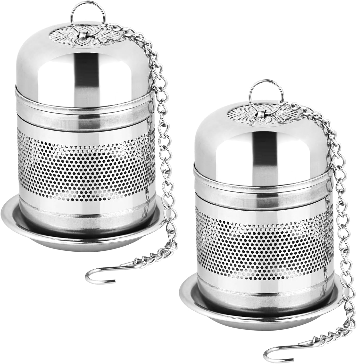 2PCS Tea Infuser Strainer - Stainless Steel Strainers for Loose Leaf Tea, Steeper, Fine Mesh Ball holder with Chain Hook and Lid, Reusable Filter Bags Diffusers - Image 1