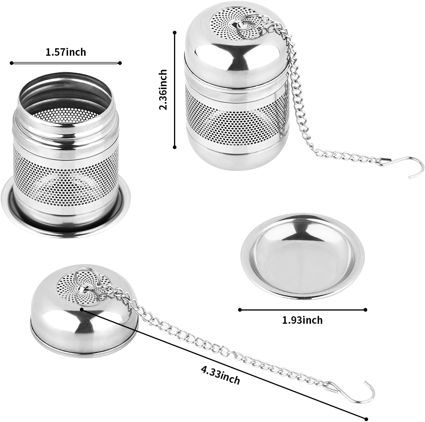 2PCS Tea Infuser Strainer - Stainless Steel Strainers for Loose Leaf Tea, Steeper, Fine Mesh Ball holder with Chain Hook and Lid, Reusable Filter Bags Diffusers - Image 2