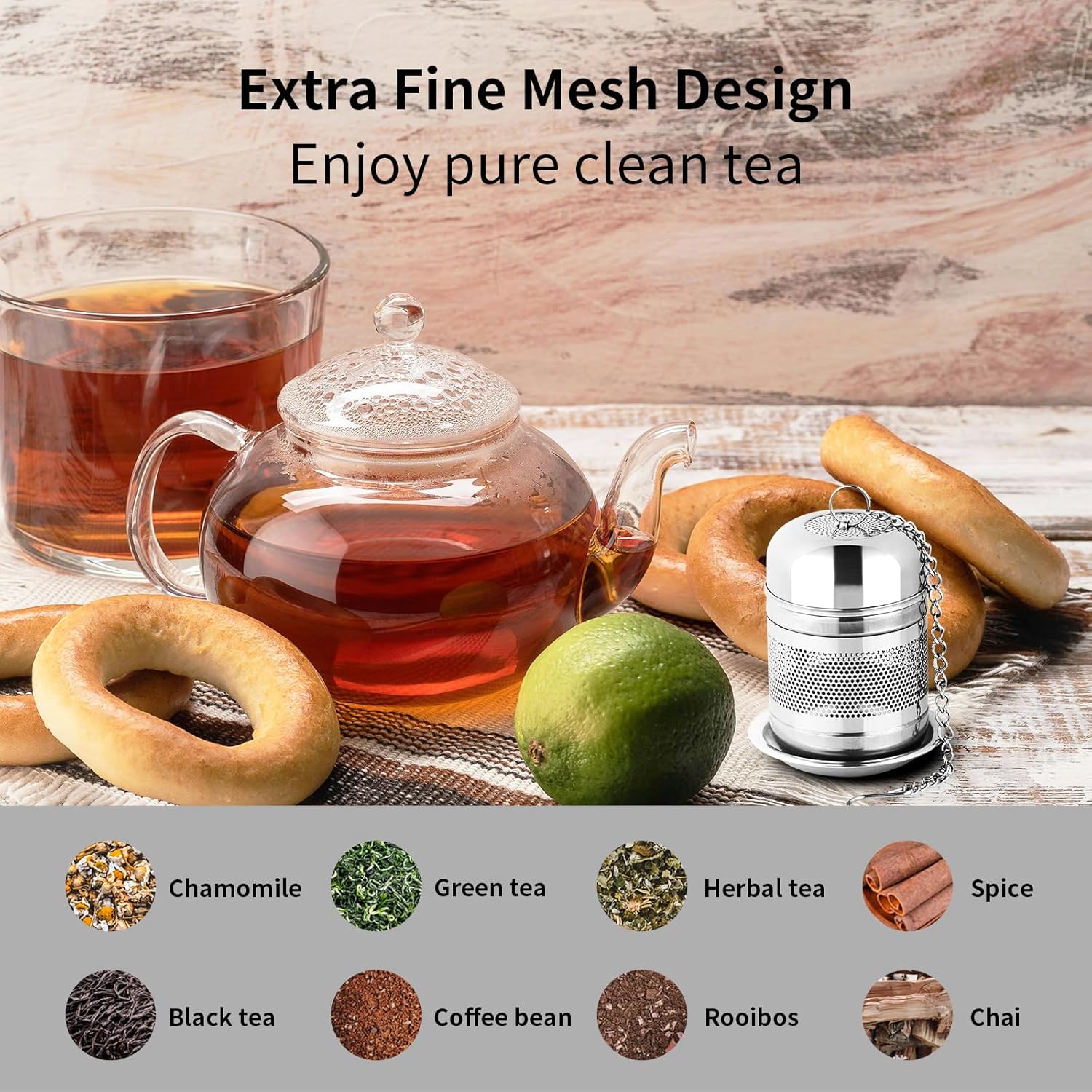 2PCS Tea Infuser Strainer - Stainless Steel Strainers for Loose Leaf Tea, Steeper, Fine Mesh Ball holder with Chain Hook and Lid, Reusable Filter Bags Diffusers - Image 3
