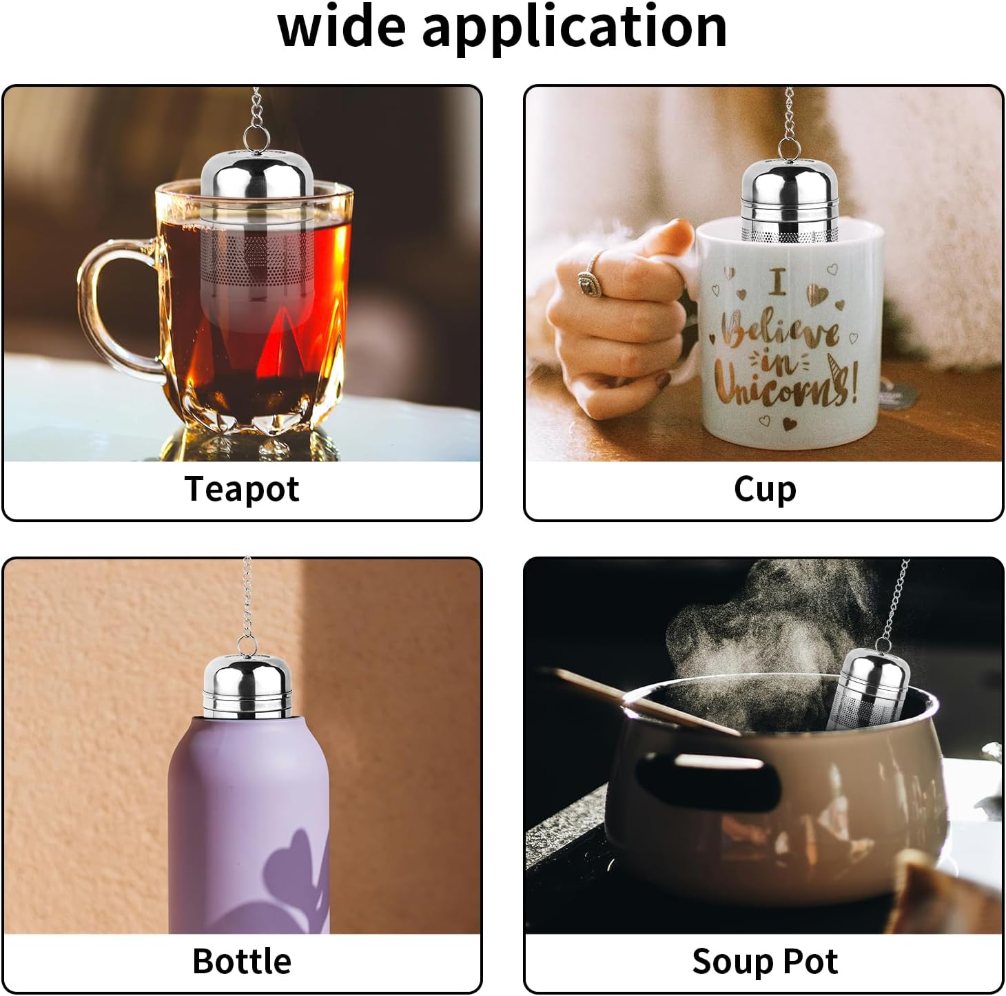 2PCS Tea Infuser Strainer - Stainless Steel Strainers for Loose Leaf Tea, Steeper, Fine Mesh Ball holder with Chain Hook and Lid, Reusable Filter Bags Diffusers - Image 7