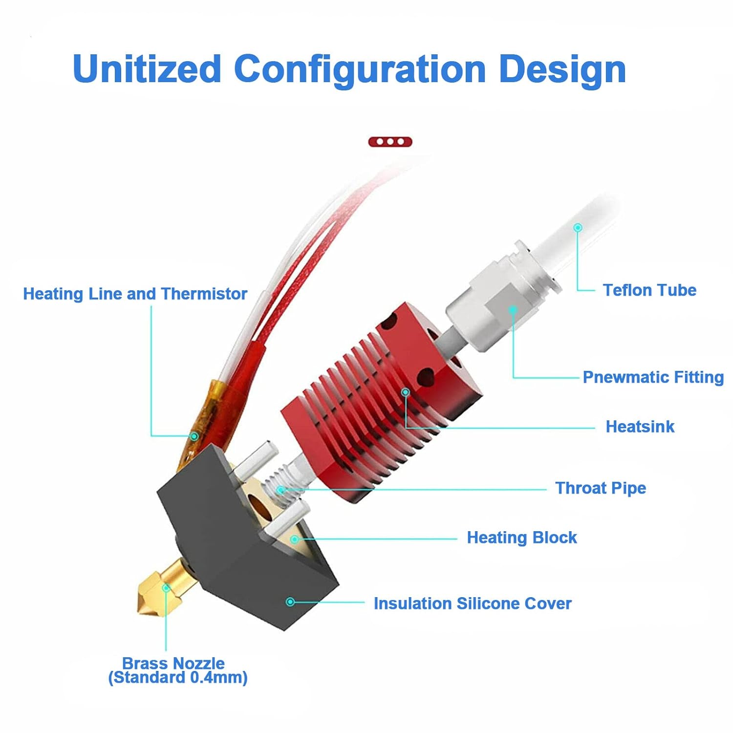 Extruder Heater Hot End Kit, Assembled MK8 Extruder Hot end Kit with 0.4mm Nozzle Silicon Sock Compatible with Creality Ender 3, Ender 3 Pro, Ender 3 V2 - Image 2