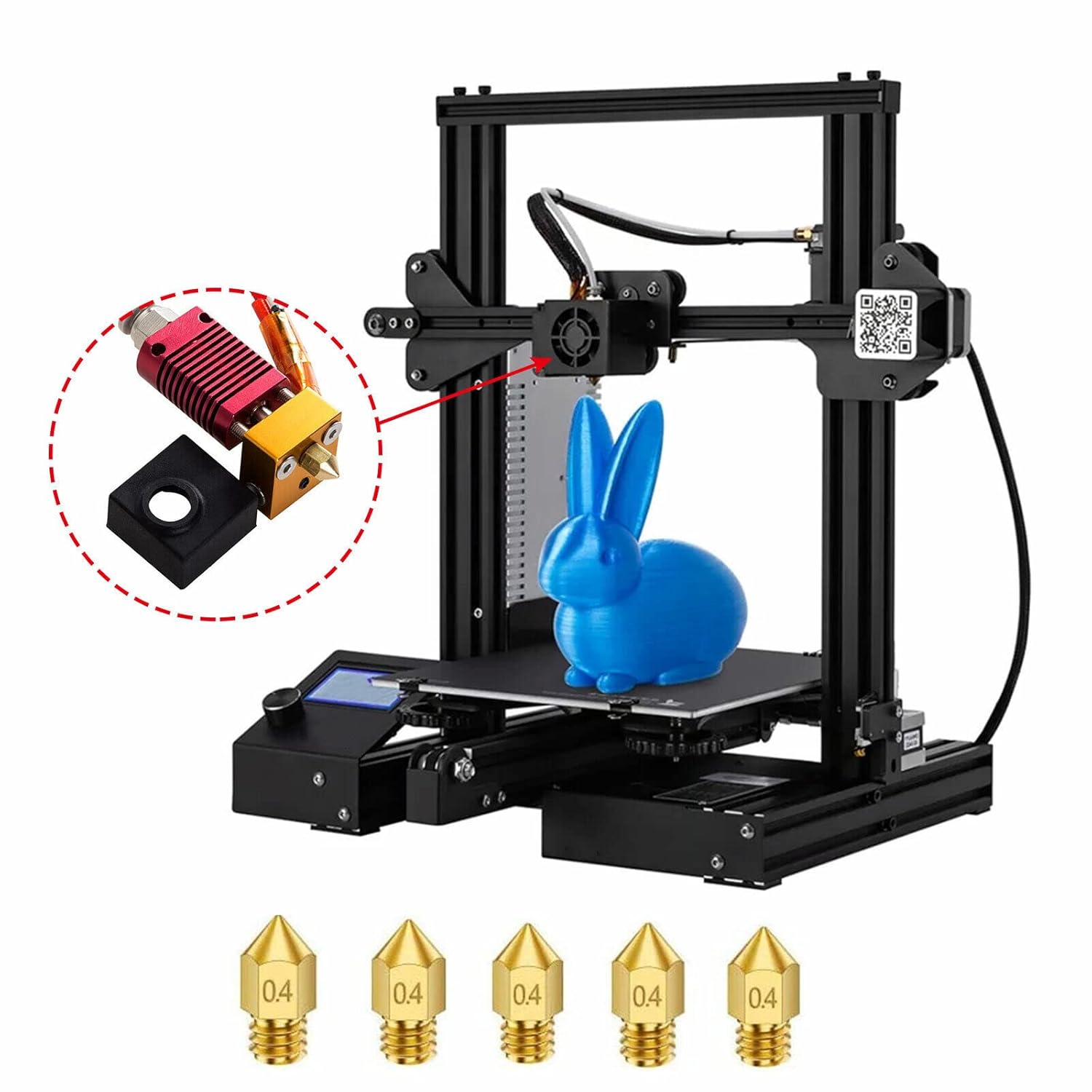 Extruder Heater Hot End Kit, Assembled MK8 Extruder Hot end Kit with 0.4mm Nozzle Silicon Sock Compatible with Creality Ender 3, Ender 3 Pro, Ender 3 V2 - Image 4