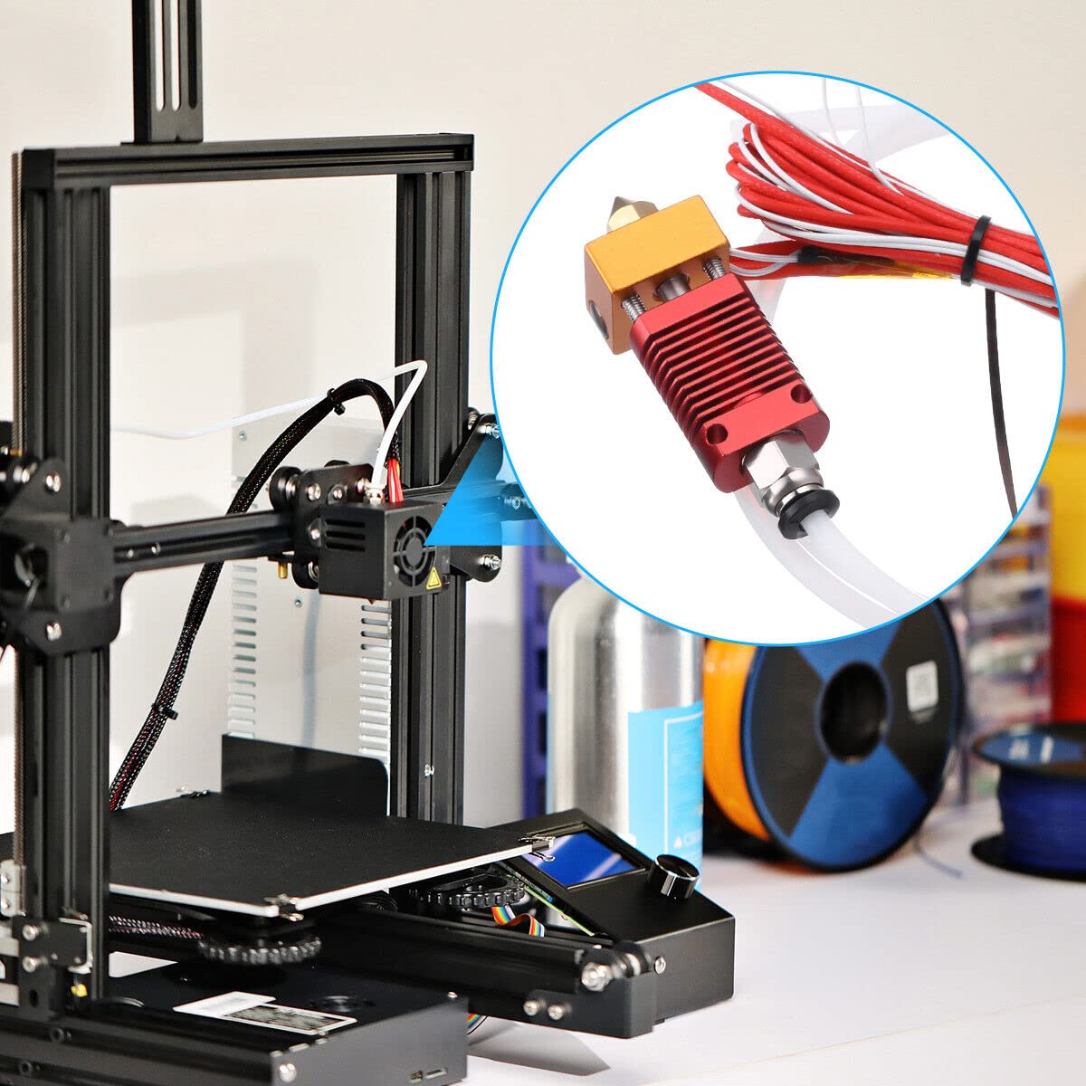 Extruder Heater Hot End Kit, Assembled MK8 Extruder Hot end Kit with 0.4mm Nozzle Silicon Sock Compatible with Creality Ender 3, Ender 3 Pro, Ender 3 V2 - Image 5