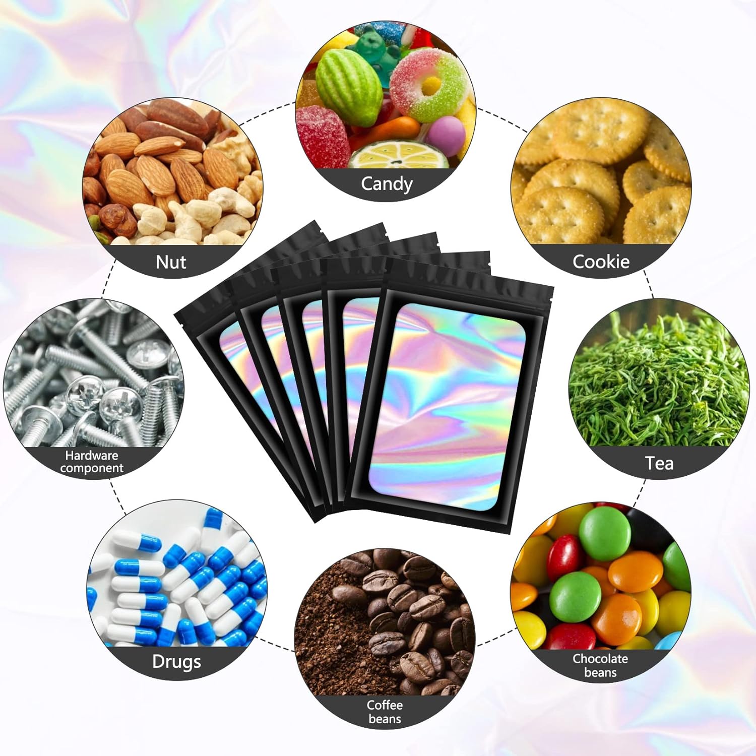 100 pcs Black Mylar Holographic Bags Packaging Bags,Clear Resealable Bag Foil Pouch Bag for Food Storage and Lipgloss,Jewelry,Eyelash Packaging for Small Business(2.4x3.9Inch) - Image 5