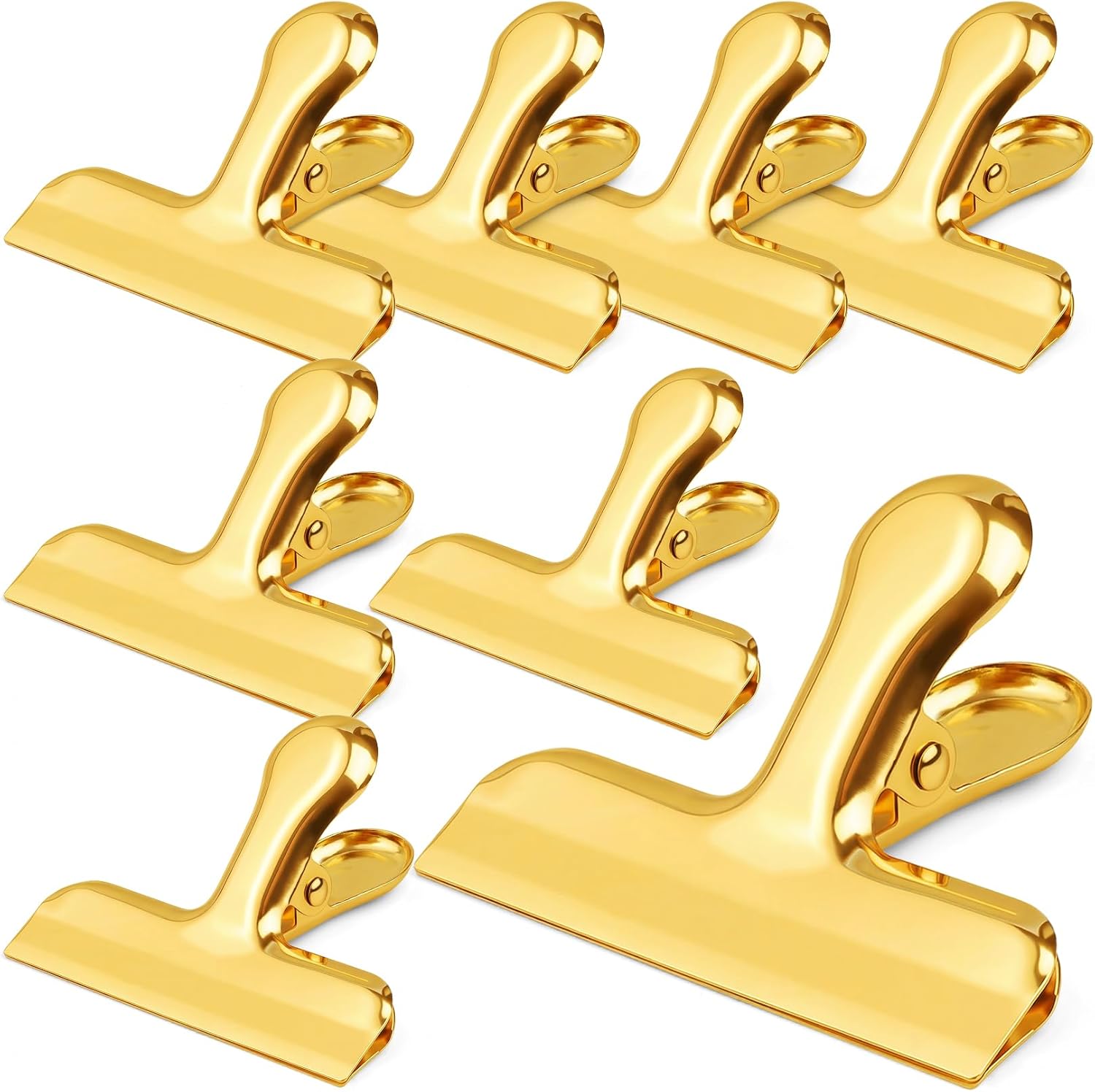 Chip Clips Bag Clips Gold Stainless Steel Clip for Food Storage,Air Tight Seal Chip Bag Clip 3 Inch Strong Food Clipp for Snack,Chips,Kitchen Decor,Home&Office Paper Heavy Duty-8 Pack - Image 1