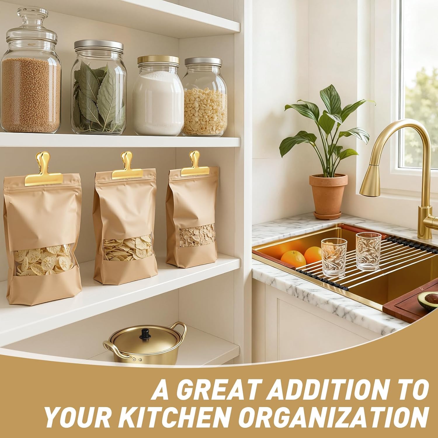 Chip Clips Bag Clips Gold Stainless Steel Clip for Food Storage,Air Tight Seal Chip Bag Clip 3 Inch Strong Food Clipp for Snack,Chips,Kitchen Decor,Home&Office Paper Heavy Duty-8 Pack - Image 2