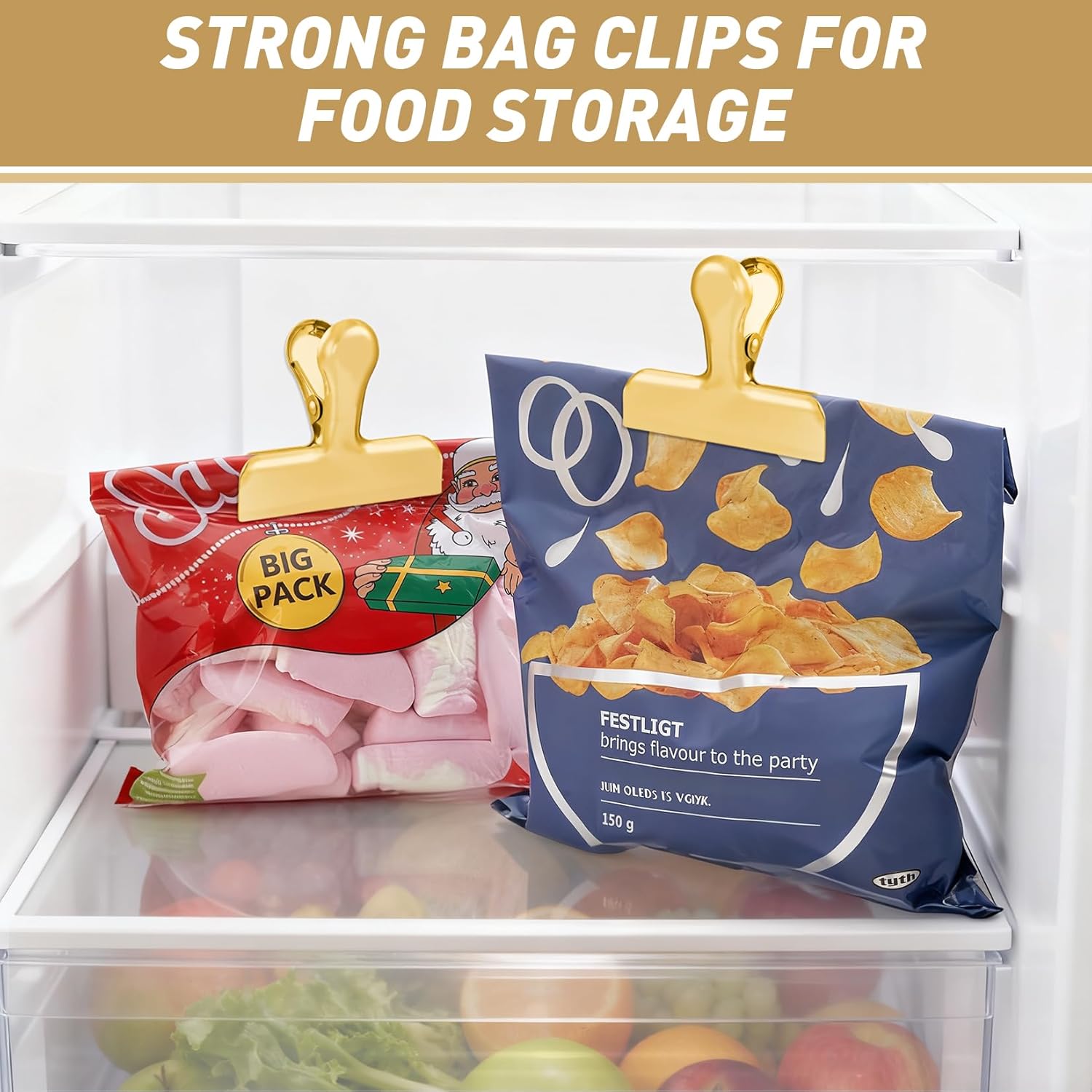 Chip Clips Bag Clips Gold Stainless Steel Clip for Food Storage,Air Tight Seal Chip Bag Clip 3 Inch Strong Food Clipp for Snack,Chips,Kitchen Decor,Home&Office Paper Heavy Duty-8 Pack - Image 6