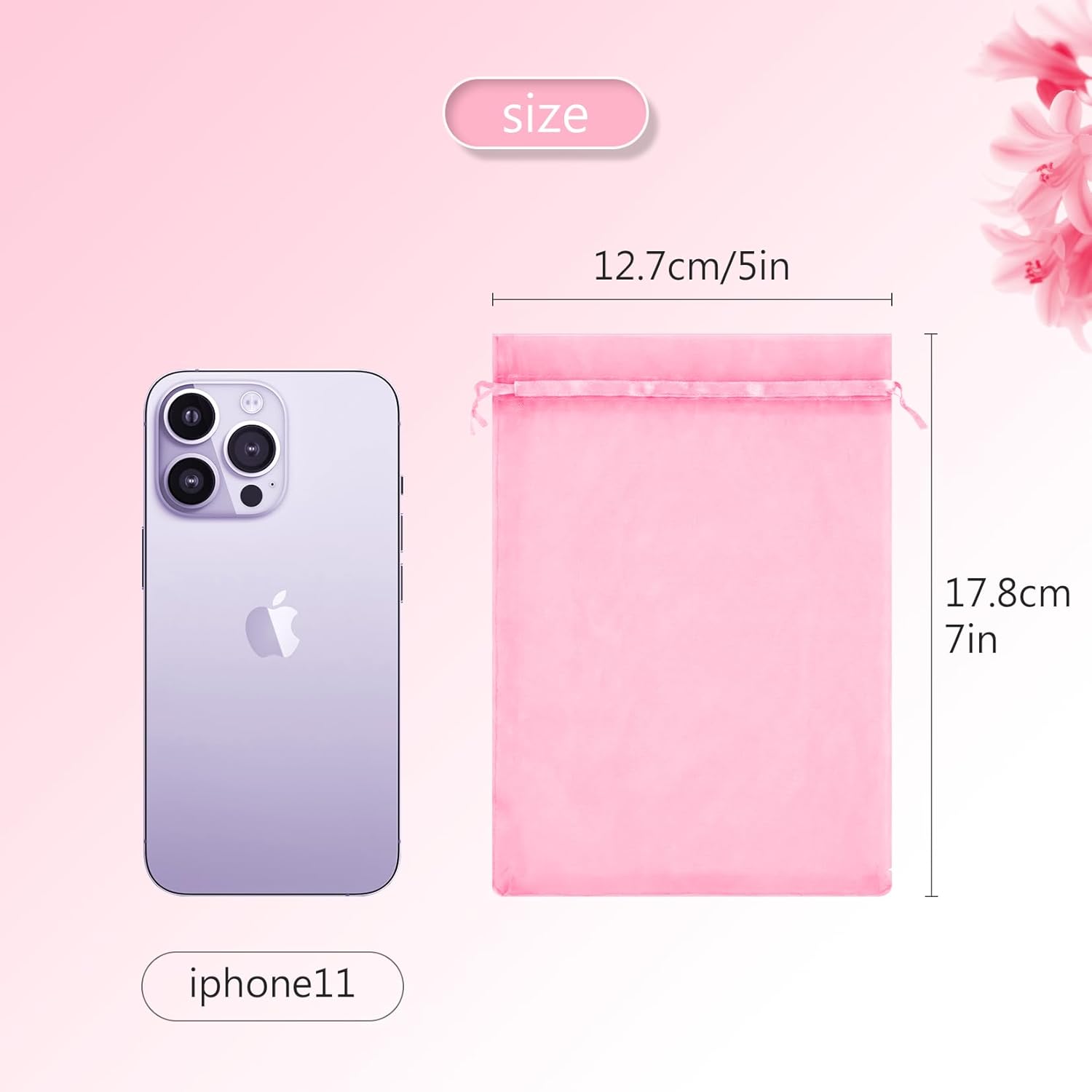 100 Pcs Pink Organza Bags 5x7 in, Small Mesh Drawstring Gift Bags for Sachet, Jewelry, Candy, Wedding Favor, Valentine's Day - Image 2