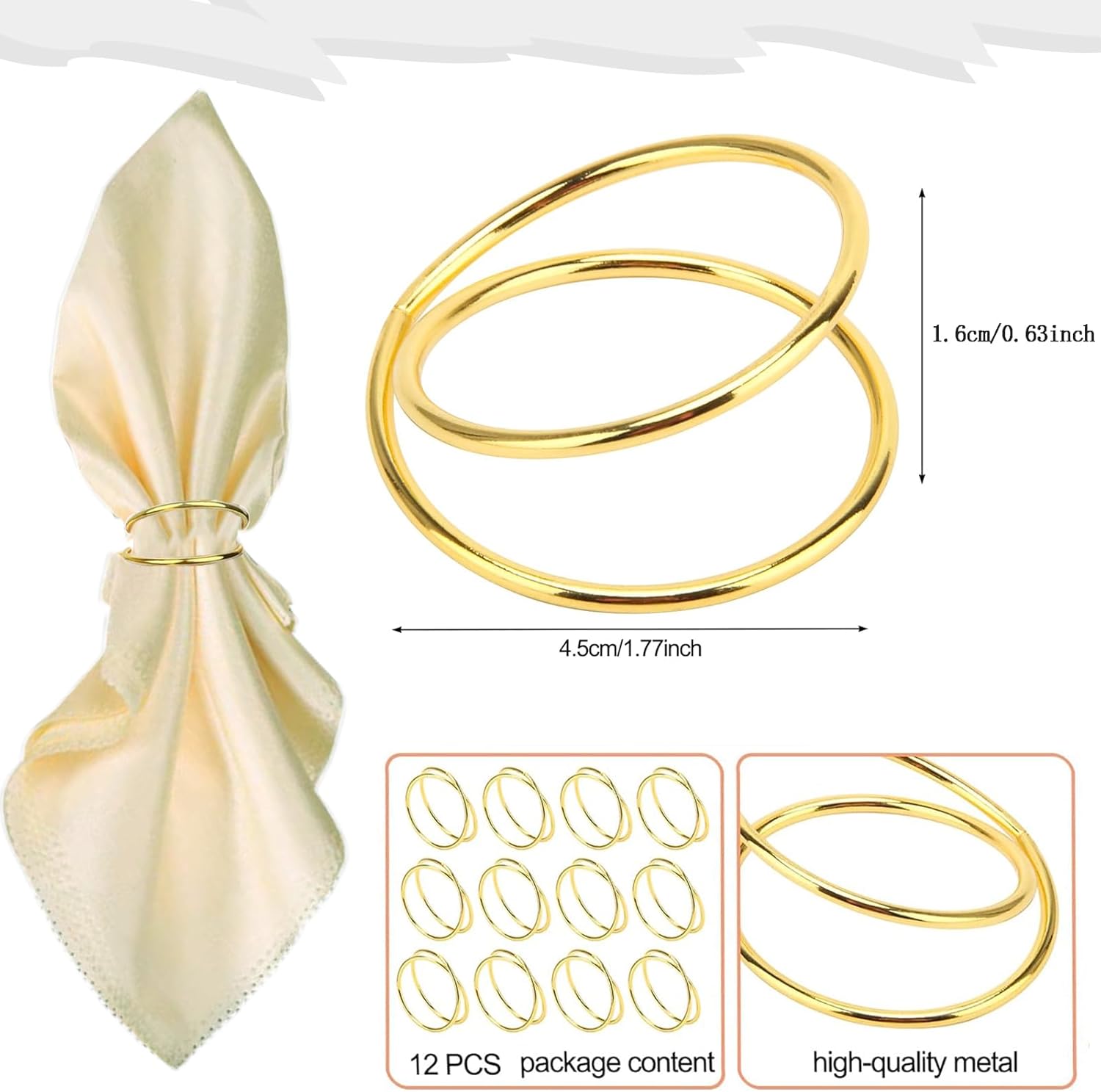 Gold Napkin Rings-12 PCS l Spiral Napkin Rings(Spiral) Napkin Holders Buckles for Family Dinner, Wedding, Party,Table Decorations - Image 2