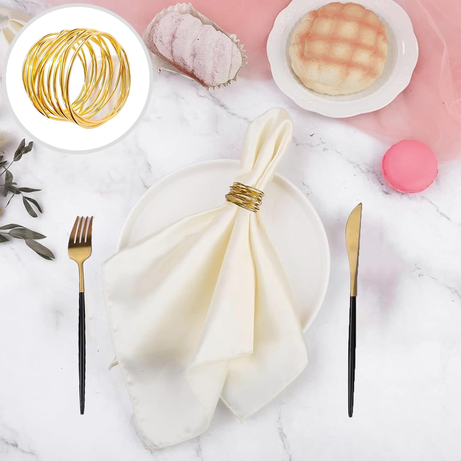 Gold Napkin Rings - 6 PCS l Napkin Rings(Twisted Wire) Napkin Holders Buckles for Family Dinner, Wedding, Party,Table Decorations - Image 4