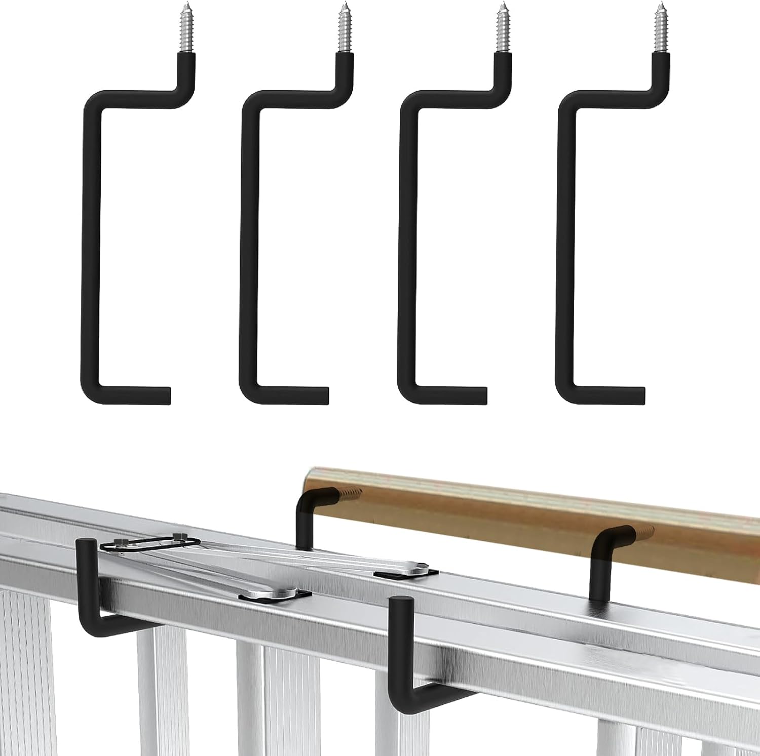 4 Pack Ladder Hooks-Bike Hooks(Black) Ladder Hanger for Ladder, Bike, Folding Chair, Cord, Hose, Wheelbarrow, Ideal Tool Organizer for Garage Wall Storage - Image 1