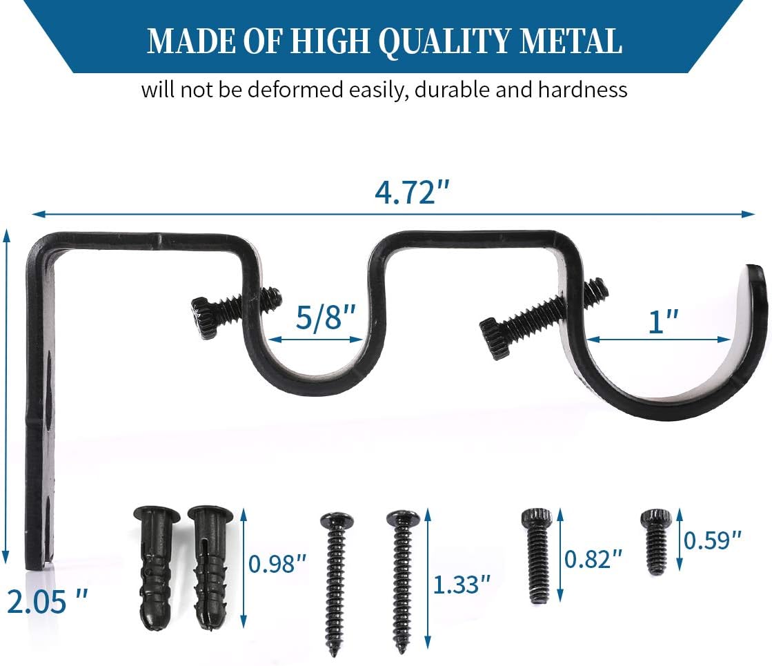 Heavy Duty Double Curtain Rod Brackets, 1