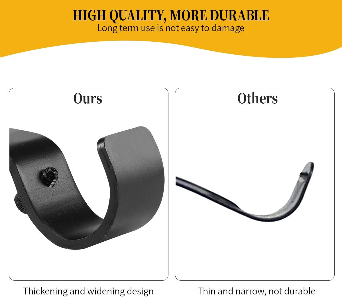 Heavy Duty Adjustable Curtain Rod Brackets and Holders - For 1 1/8 Inch & 1 1/4 Inch Rod, 2 PCS Black - Image 7
