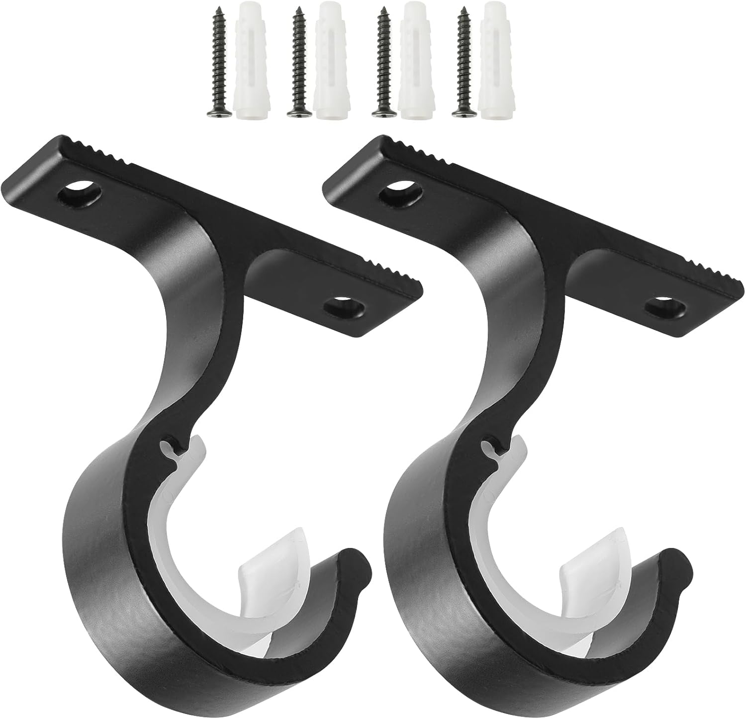 Ceiling Mount & Wall Installation Curtain Rod Brackets Holders for 1 Inch Rod, Black (Set of 2, Black) - Image 1