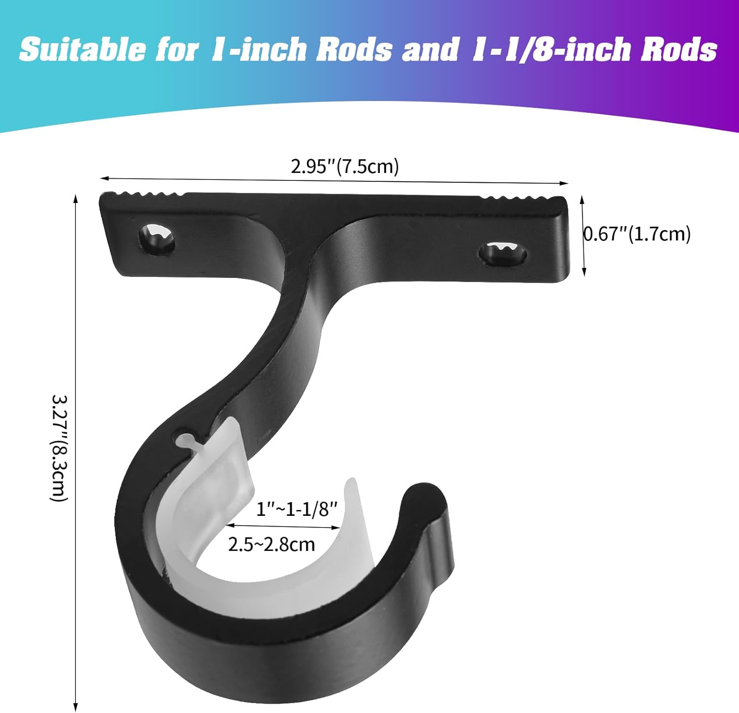 Ceiling Mount & Wall Installation Curtain Rod Brackets Holders for 1 Inch Rod, Black (Set of 2, Black) - Image 4