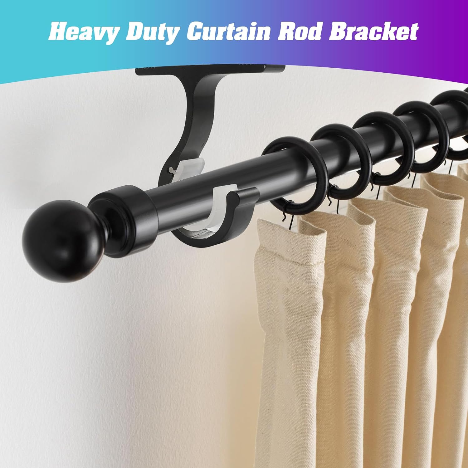 Ceiling Mount & Wall Installation Curtain Rod Brackets Holders for 1 Inch Rod, Black (Set of 2, Black) - Image 5
