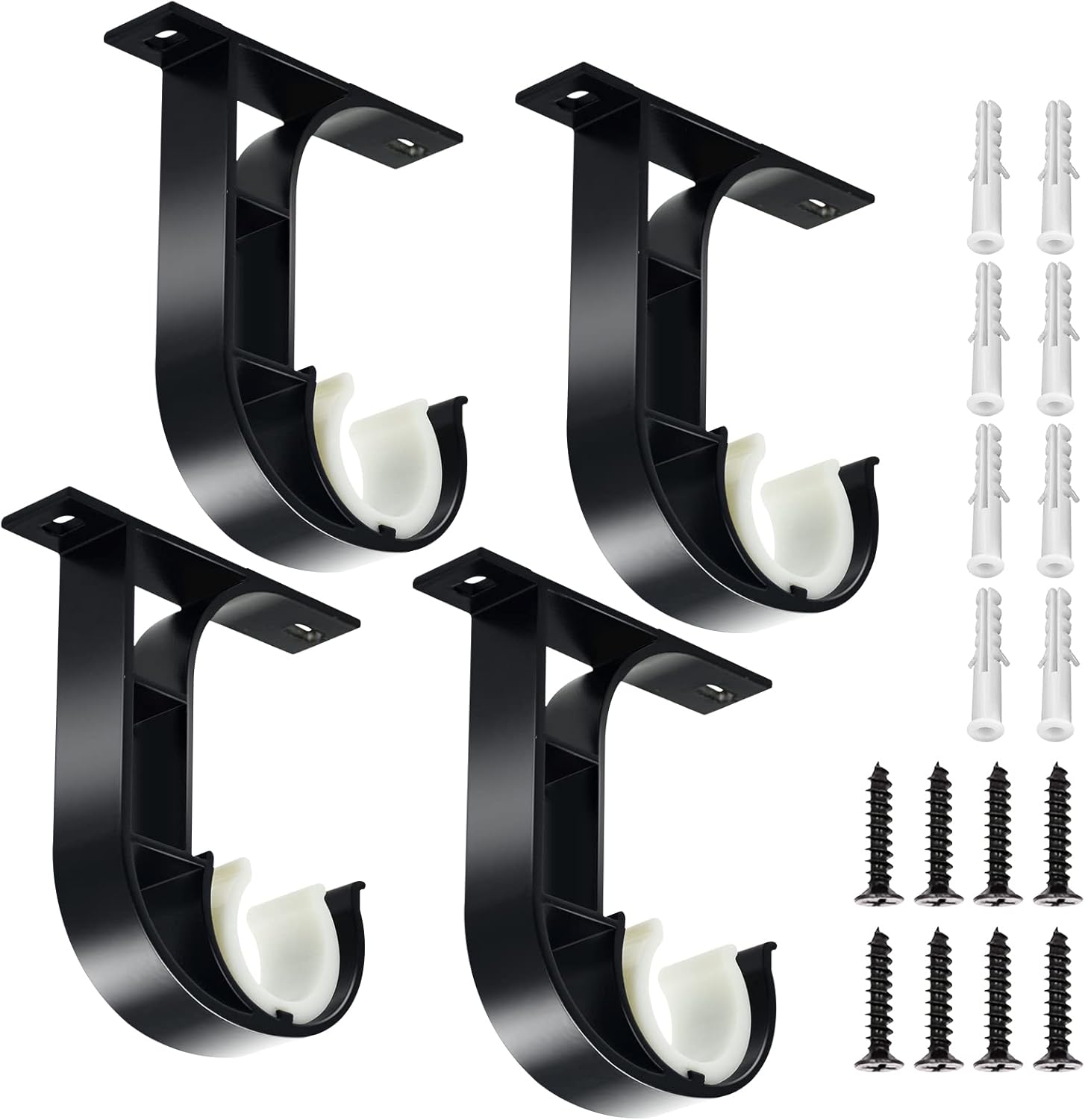 Ceiling Curtain Rod Bracket, 4 Pack Heavy Duty Curtain Rod Holders, Aluminum Alloy, Black Ceiling Curtain Hooks Hangers Fit for 1 Inch Drapery Rods - Image 1