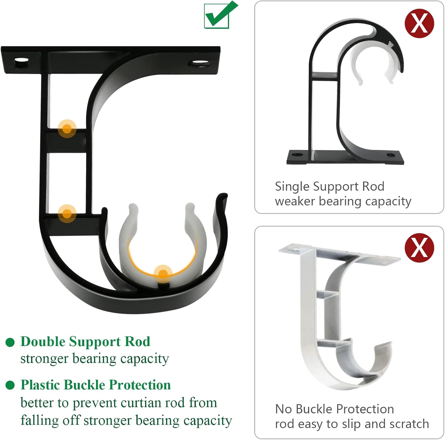 Ceiling Curtain Rod Bracket, 4 Pack Heavy Duty Curtain Rod Holders, Aluminum Alloy, Black Ceiling Curtain Hooks Hangers Fit for 1 Inch Drapery Rods - Image 2