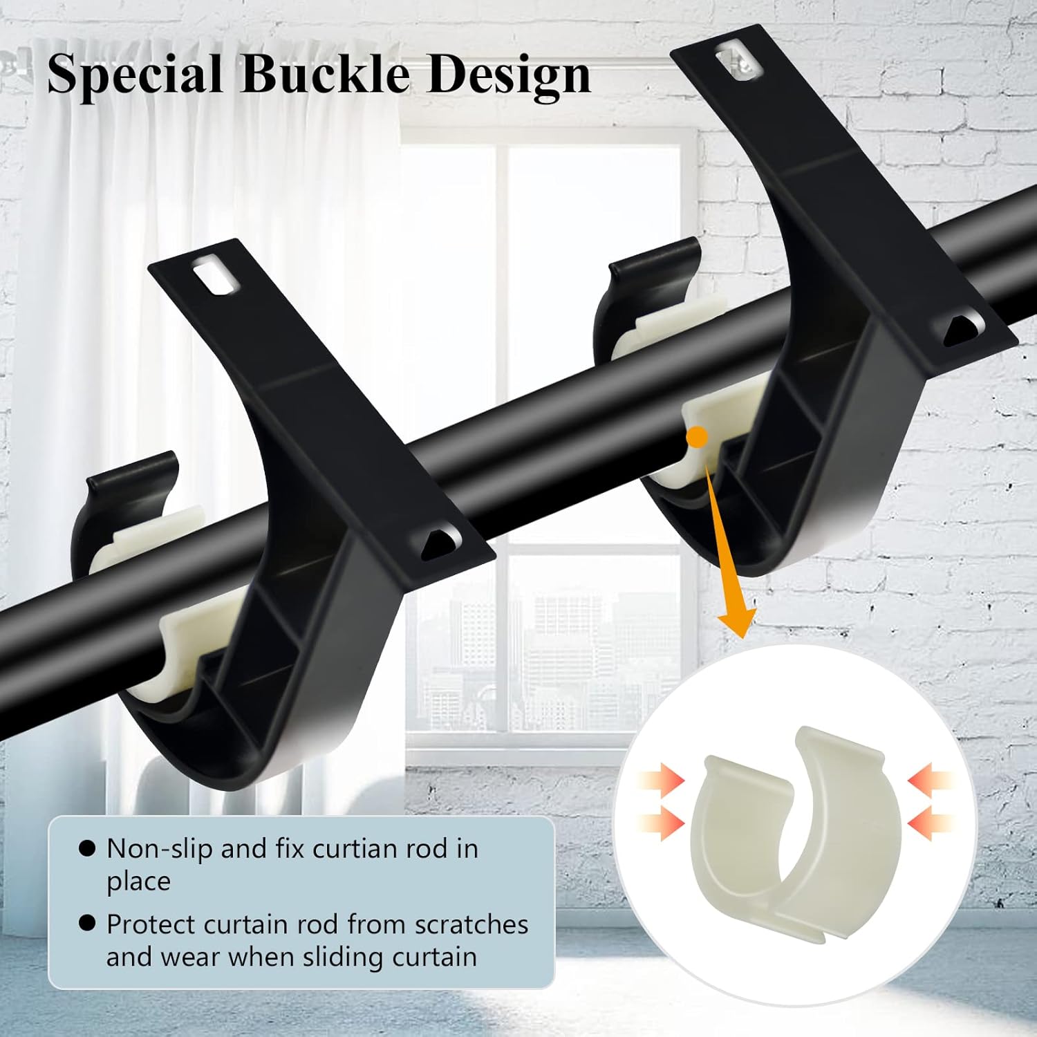 Ceiling Curtain Rod Bracket, 4 Pack Heavy Duty Curtain Rod Holders, Aluminum Alloy, Black Ceiling Curtain Hooks Hangers Fit for 1 Inch Drapery Rods - Image 3