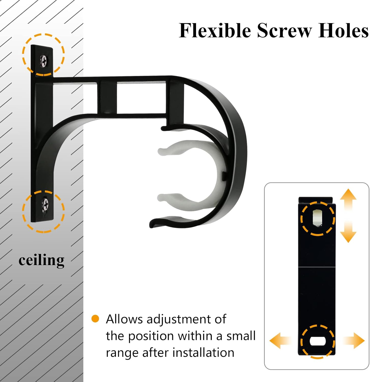 Ceiling Curtain Rod Bracket, 4 Pack Heavy Duty Curtain Rod Holders, Aluminum Alloy, Black Ceiling Curtain Hooks Hangers Fit for 1 Inch Drapery Rods - Image 4