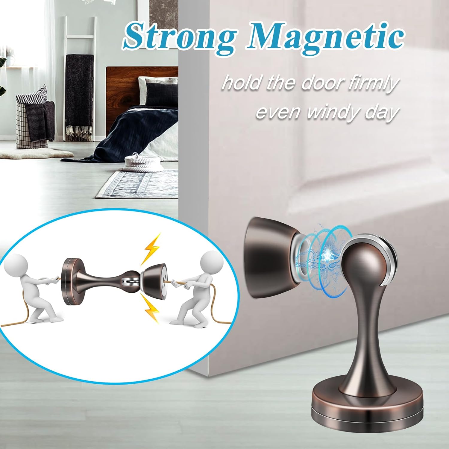 Magnetic Door Stoppers, Wall Floor Mount Door Stop, Oil Rubbed Bronze Heavy Duty Catch Holder, Stainless Steel, Doorstops for Bottom of Door, 2 Pack - Image 3