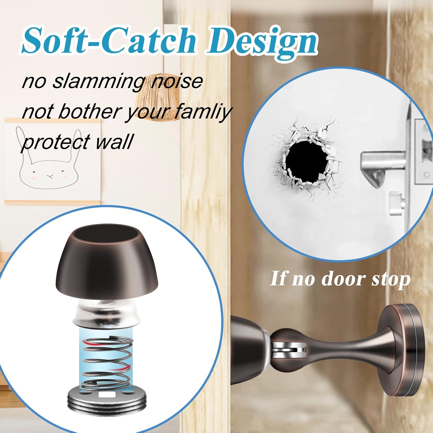 Magnetic Door Stoppers, Wall Floor Mount Door Stop, Oil Rubbed Bronze Heavy Duty Catch Holder, Stainless Steel, Doorstops for Bottom of Door, 2 Pack - Image 4